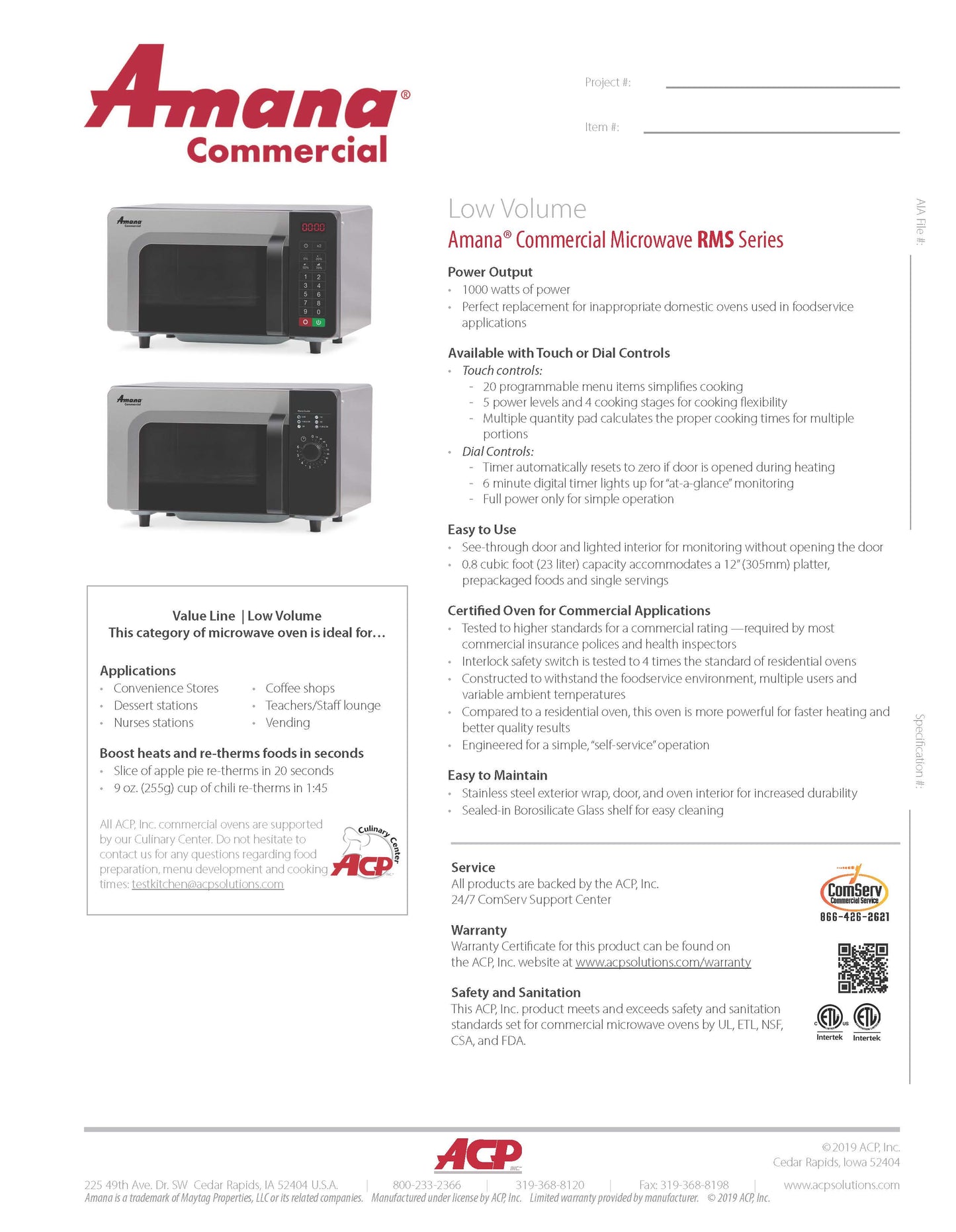 Amana 微波炉 120v 1000wt - RMS10DSA