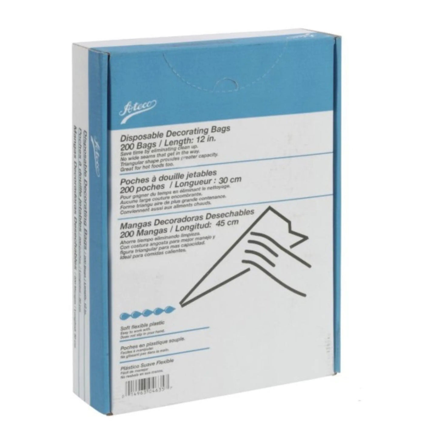 Ateco Pastry Bag, 12" Soft Disposable, 200Pk - 4635 Ateco