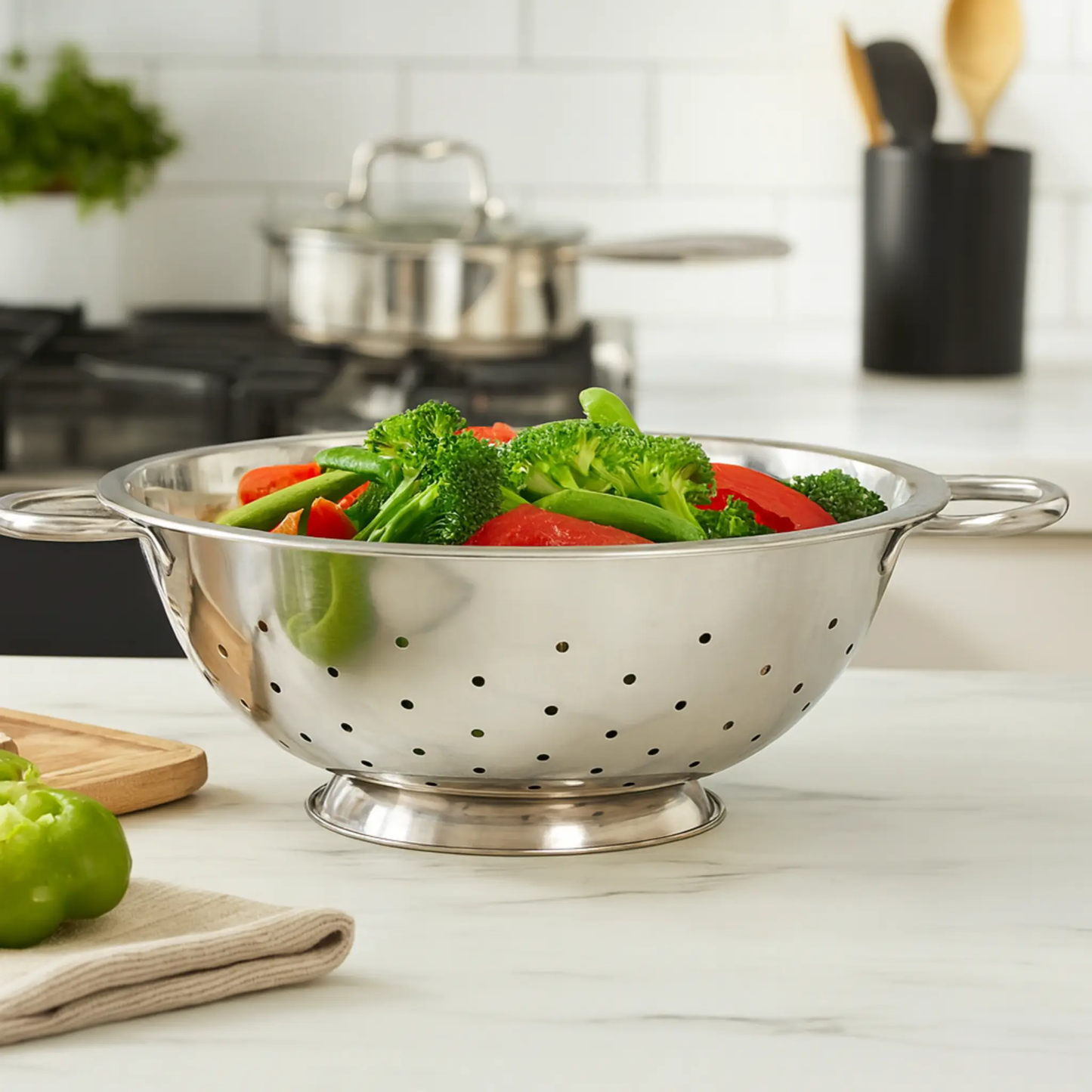 Colander, 8 Quart 13" Stainless Steel with Handles - COL-80 California Cooking