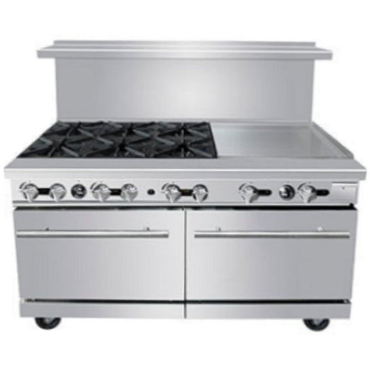 Cocina a gas comercial Padela de 60", 6 quemadores y plancha de 24" - PCR-6B24G-NG