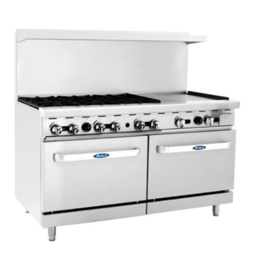 Cocina Atosa de 60", 6 quemadores, plancha de 24", 2 hornos grandes - AGR-6B24GR