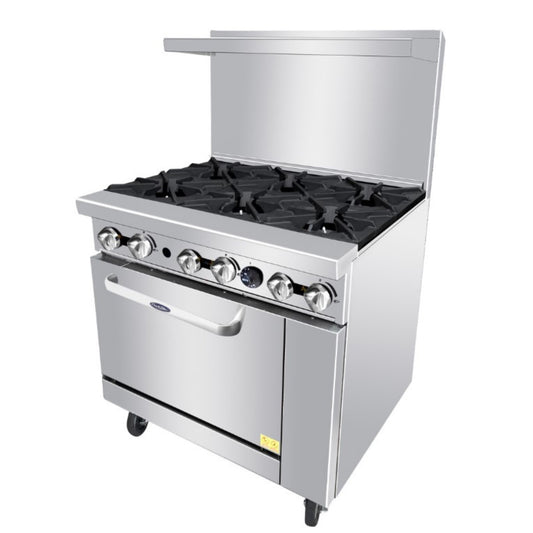 Cocina a gas Atosa de 36", 6 quemadores y horno grande - AGR-6B-NG