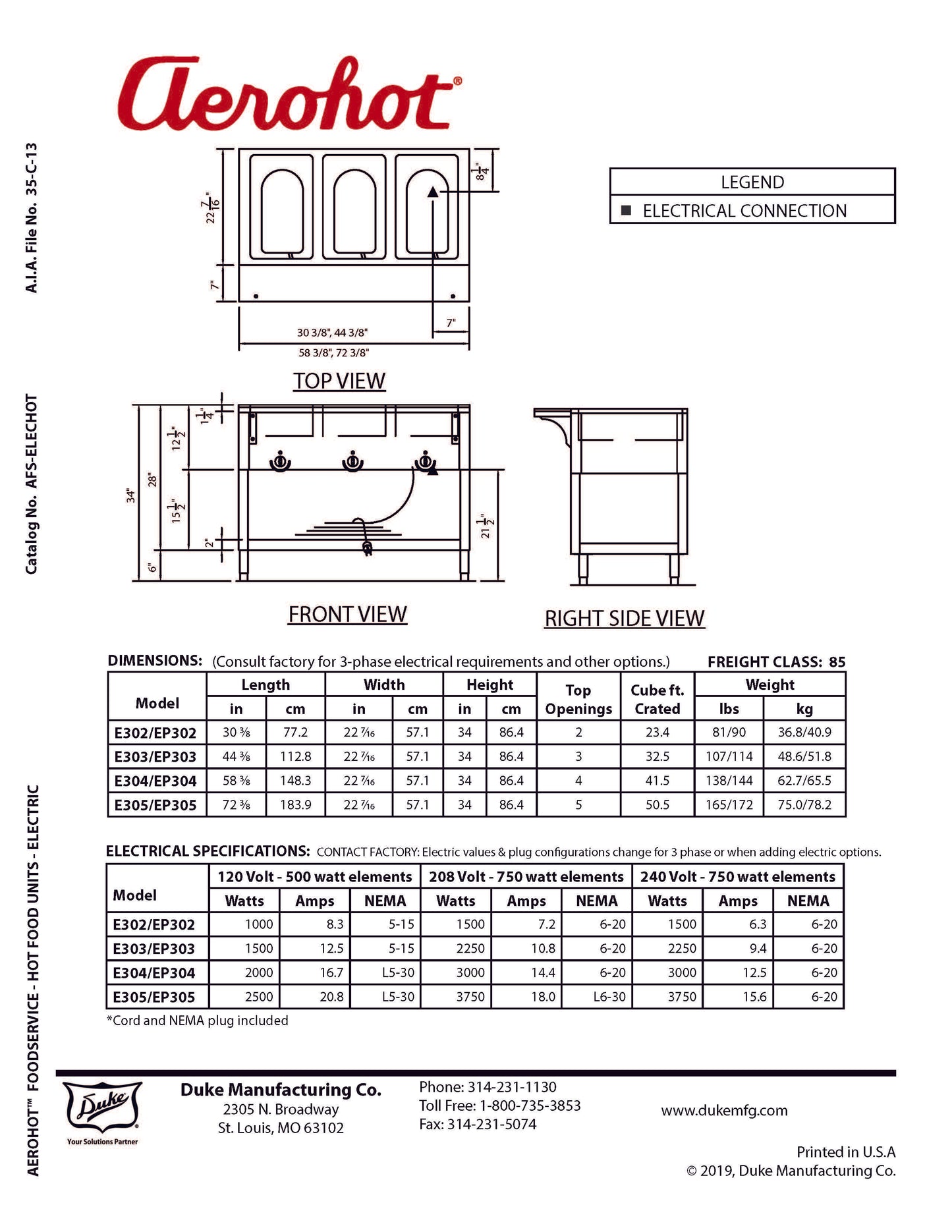 Duke Steam Table, 2 Pan Electric - 120V - E302
