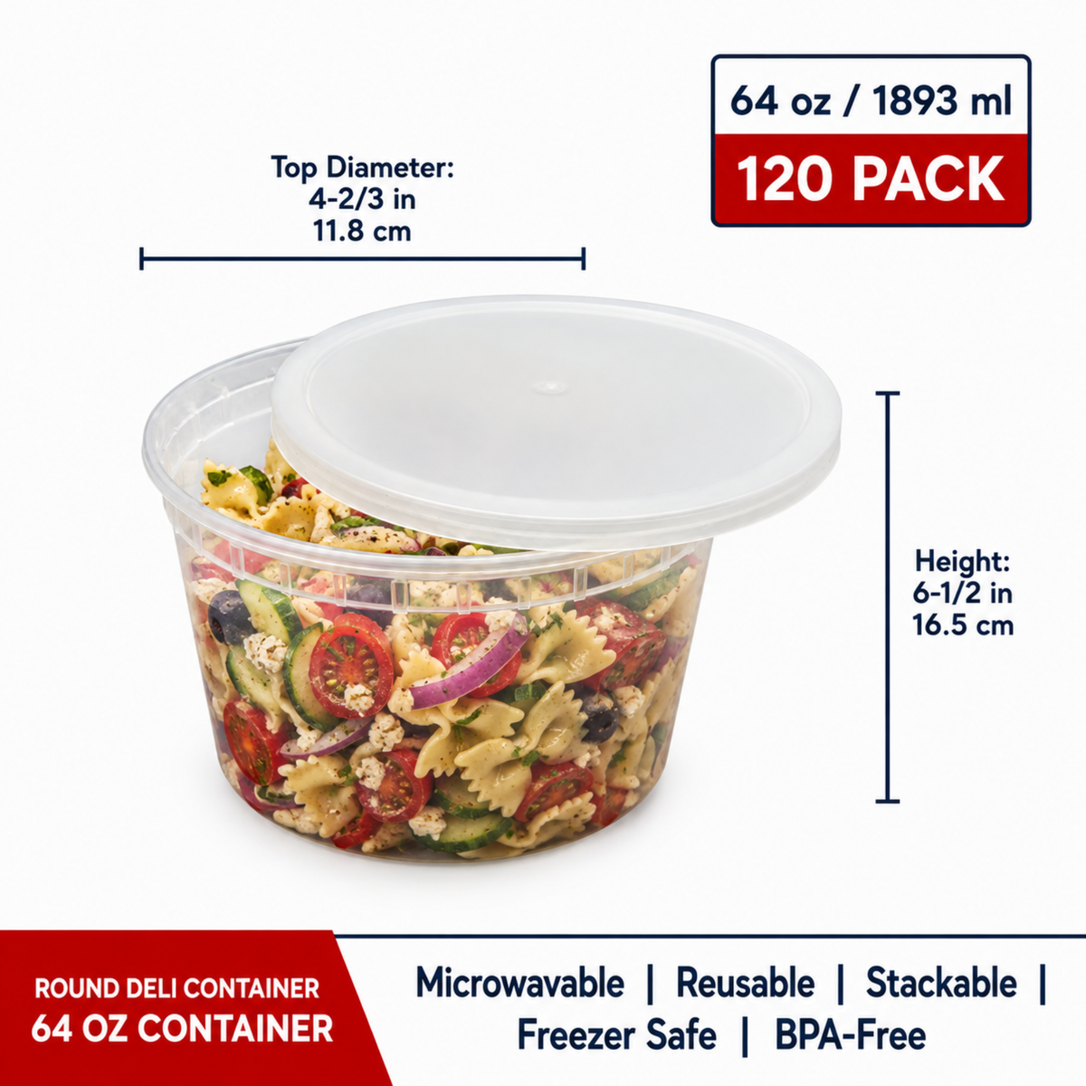 Plastic Deli Container with Lid 64 oz - CS120 - FP64L