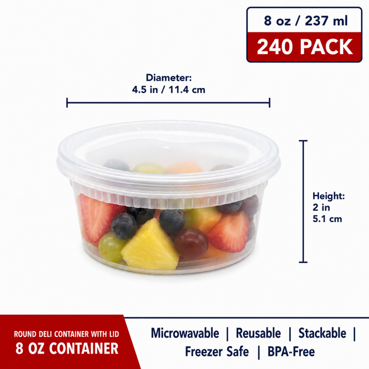Plastic Deli Container with Lid 8 oz - CS240 - FP8L