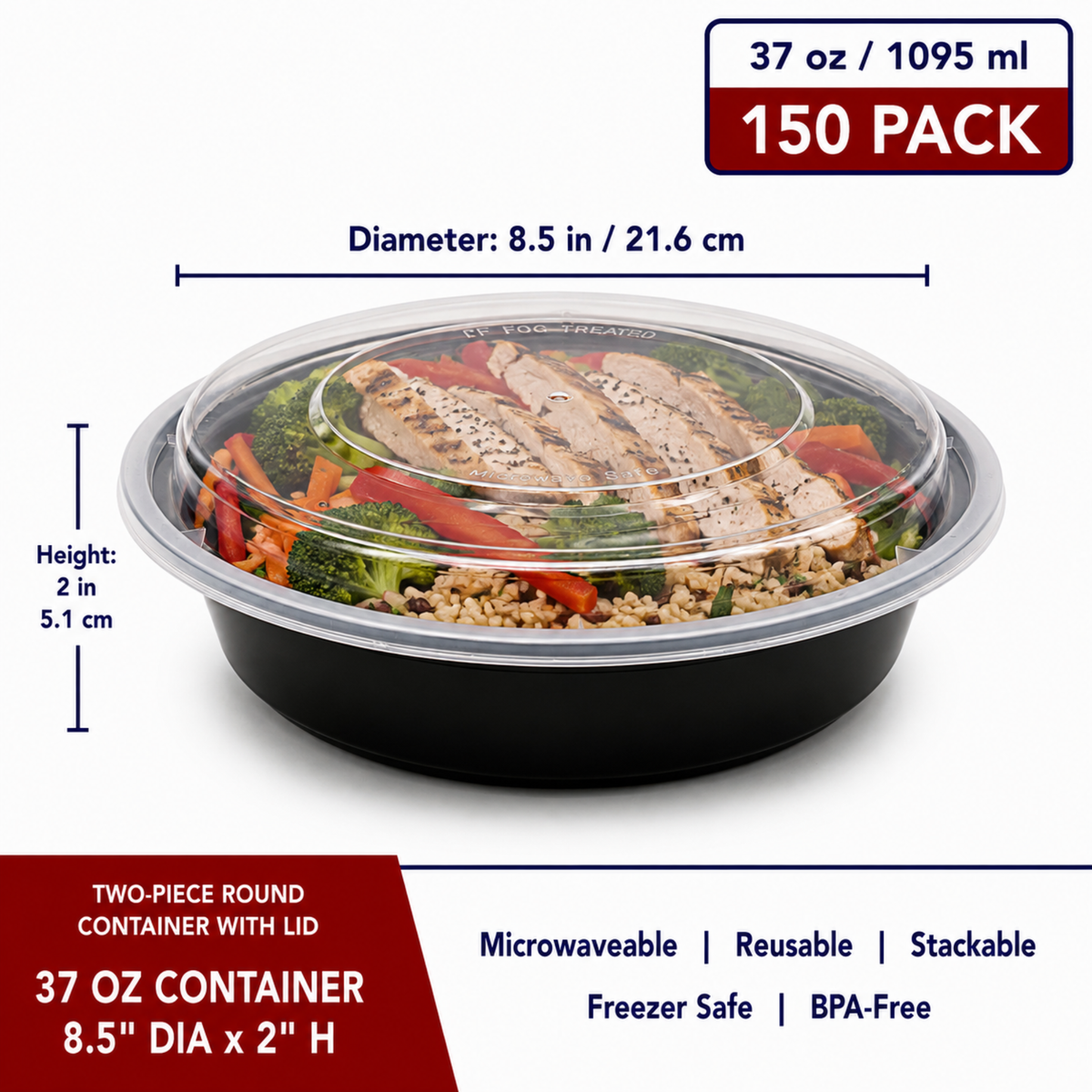 Two-Piece Round Container w/Lid 37 oz - CS150 - RND-37