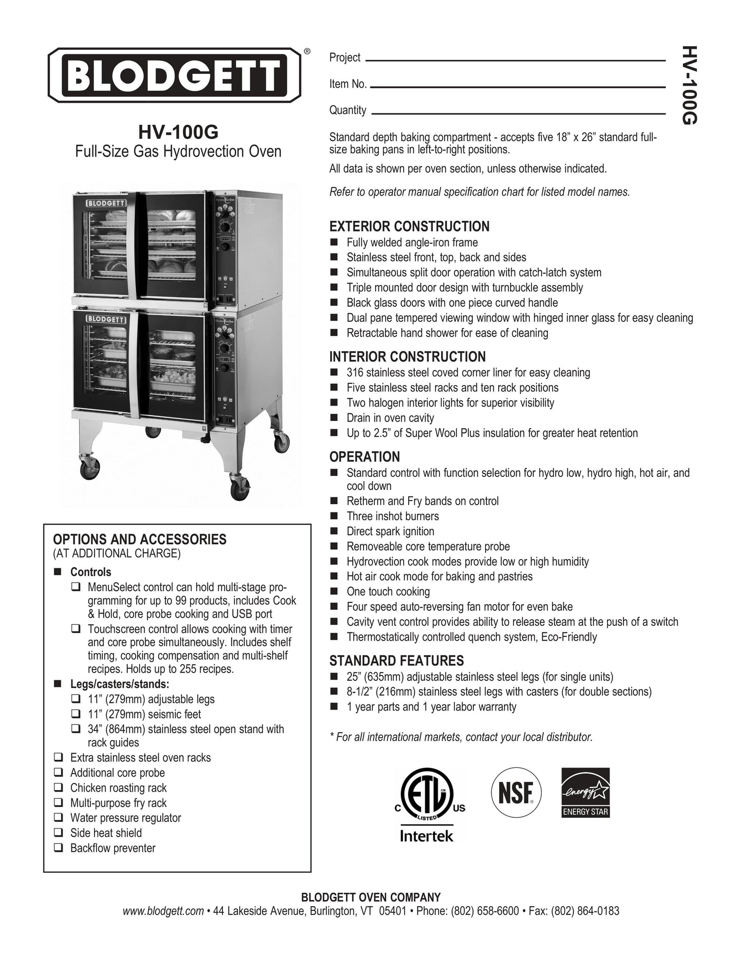 Blodgett 水压烤箱 - HV100GDBL-X