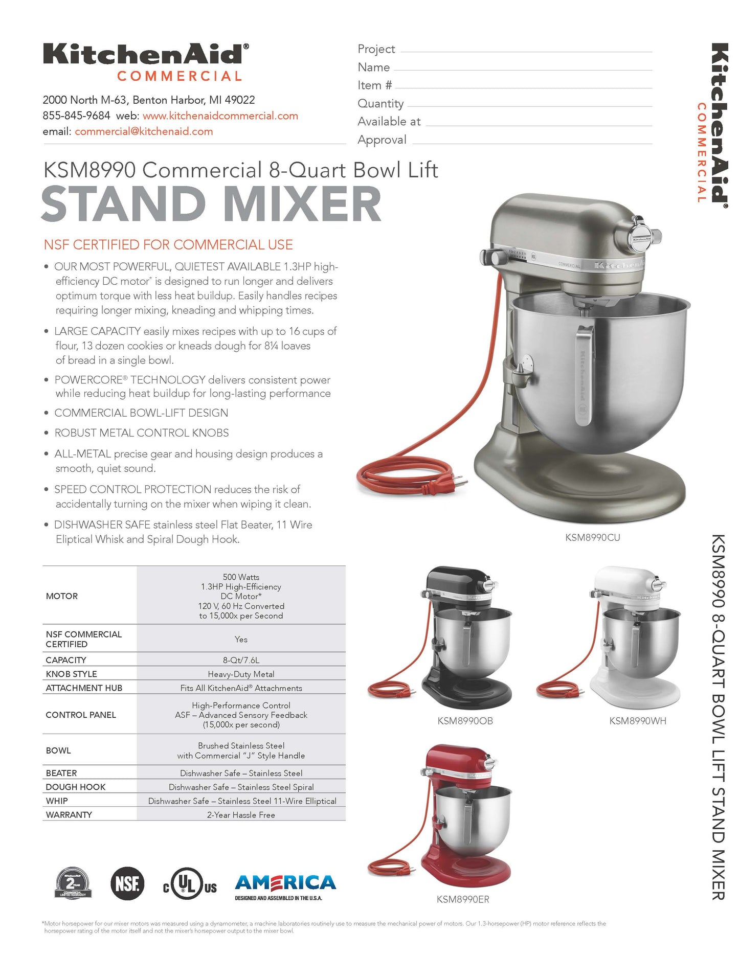 KitchenAid - Amasadora, 8 cuartos, Serie Comercial NSF - Rojo Imperio - KSM8990ER