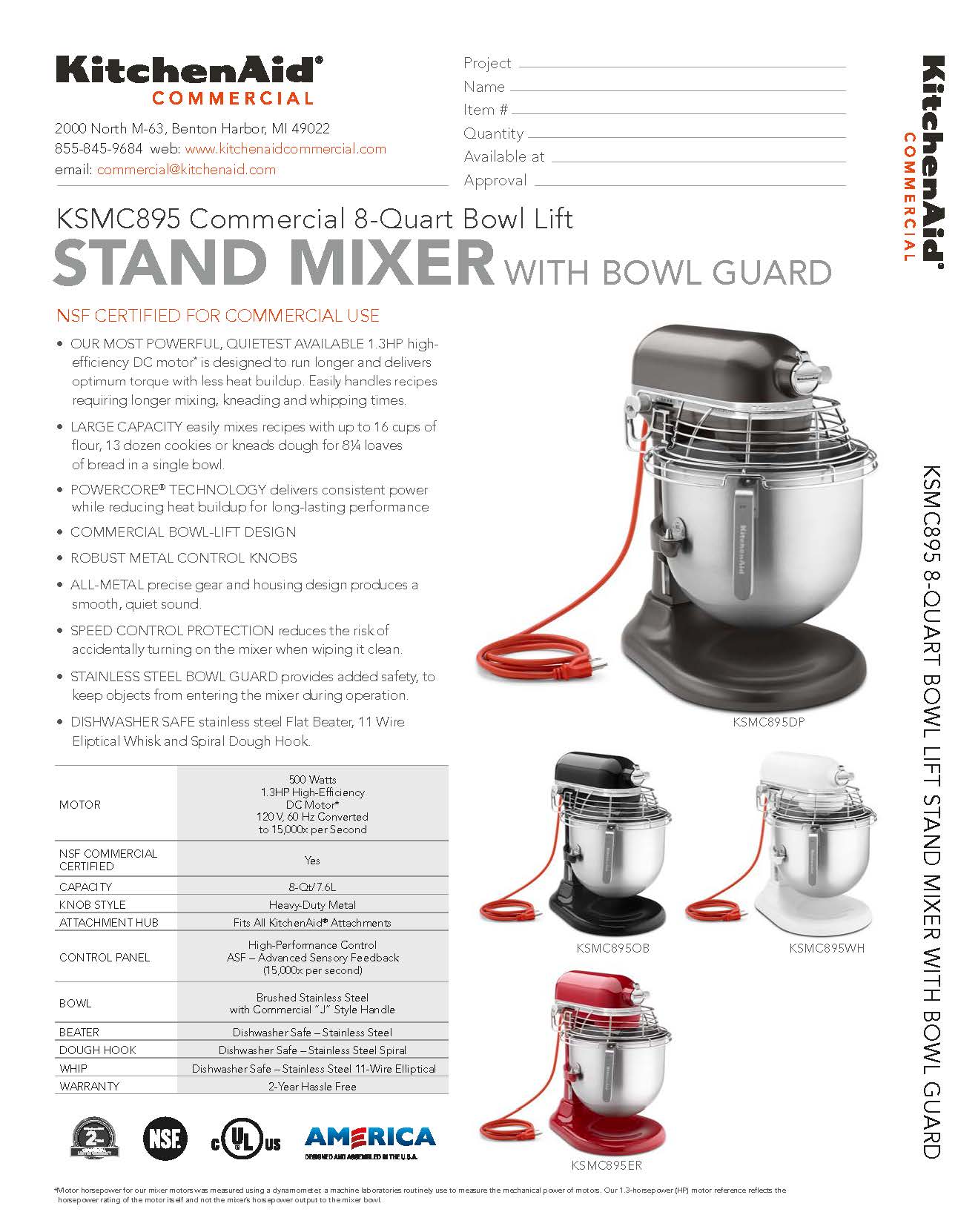 Batidora de pie comercial KitchenAid, NSF, blanca con protector de tazón - KSMC895WH