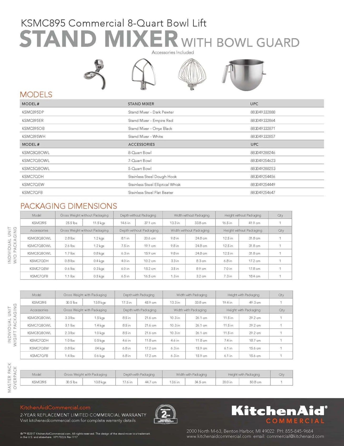 KitchenAid Commercial Stand Mixer, NSF, White with Bowl Guard - KSMC895WH KitchenAid