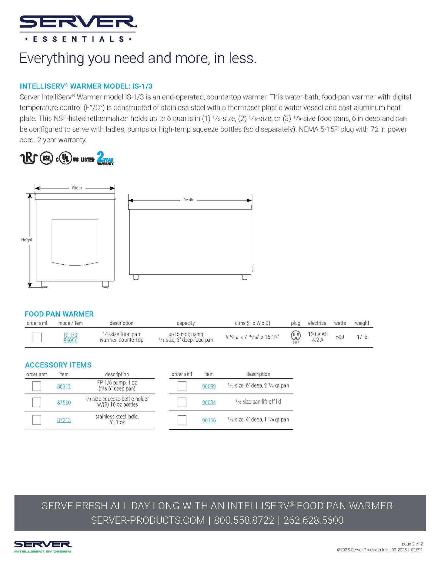 Server Products Food Warmer, 1/3rd Pan Size Rethermalizer - 86090 Server Products