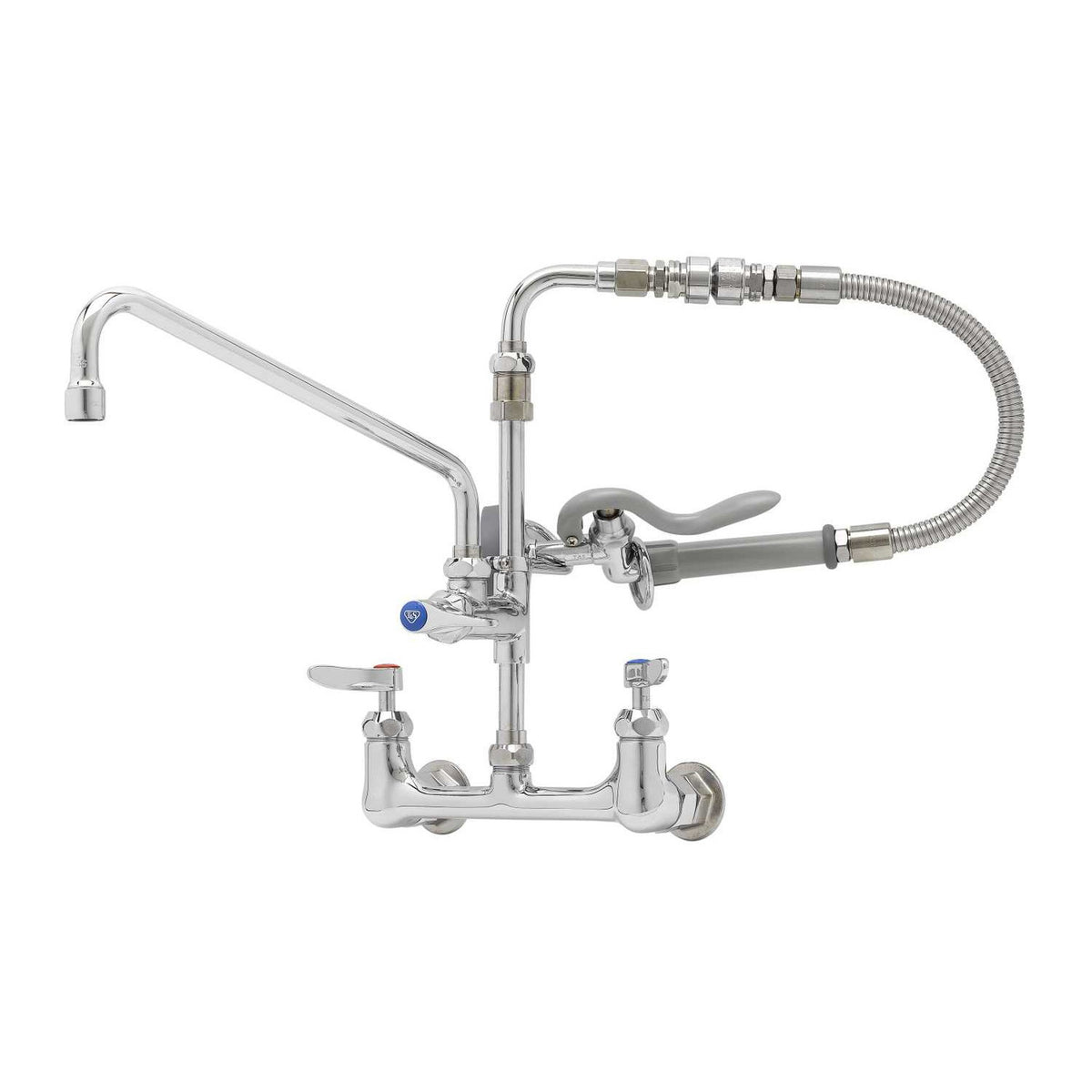 T&S Brass Wall Mount Pre-Rinse Faucet NSF Chrome Brass 8" Centers - B-0184