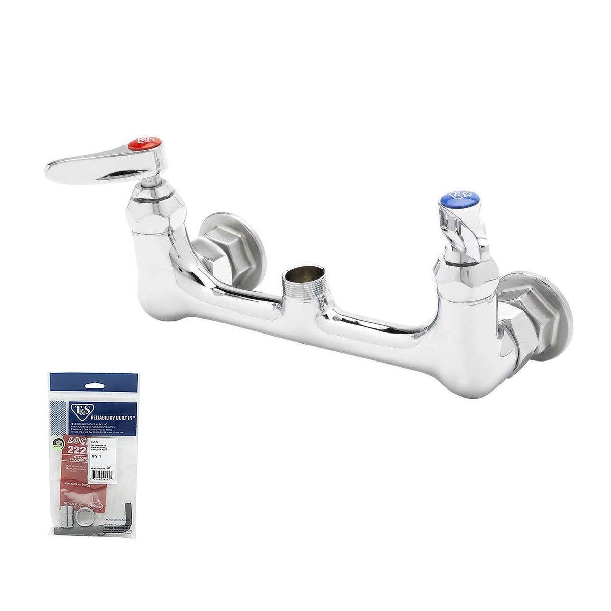 T&S Brass Double Pantry Rigid Base Faucet Wall Mount 8" Centers - B-0330-LN
