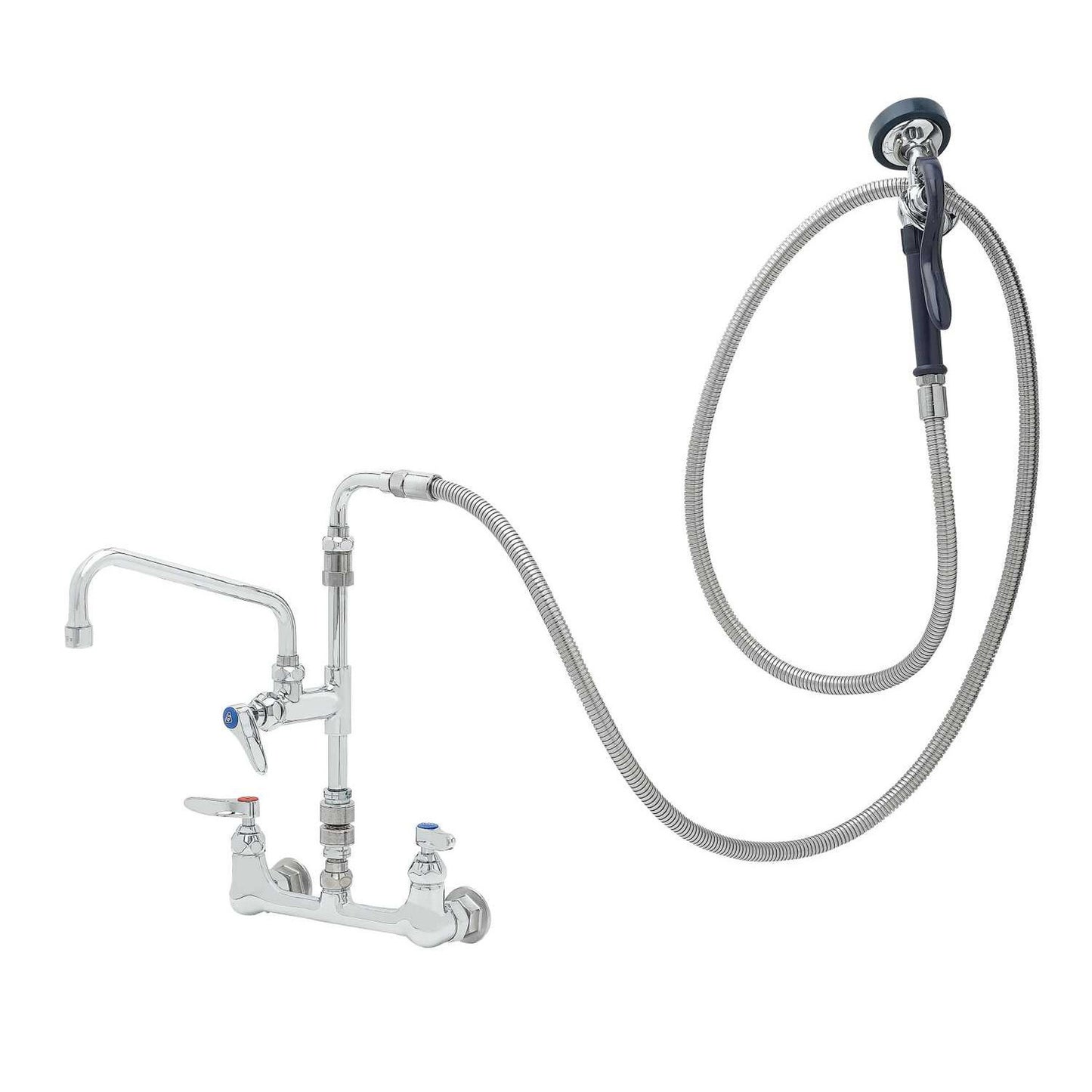 T&S Brass Pet Grooming Wall Mount Faucet 8" Centers, 96" SS Flex - P3-8WESV-08M