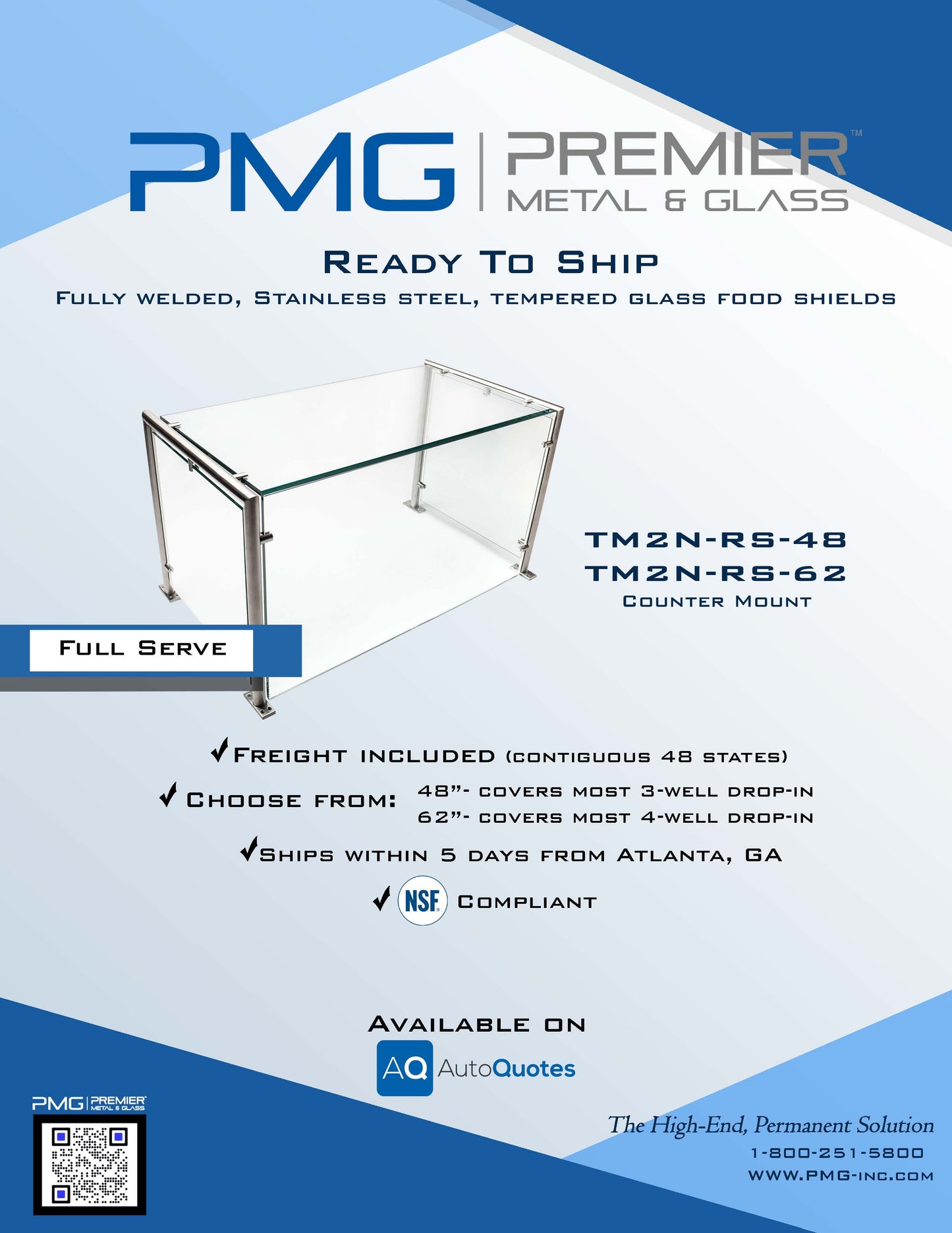 PMG 48" Stationary, Sneeze Guard - TM2N-RS-48