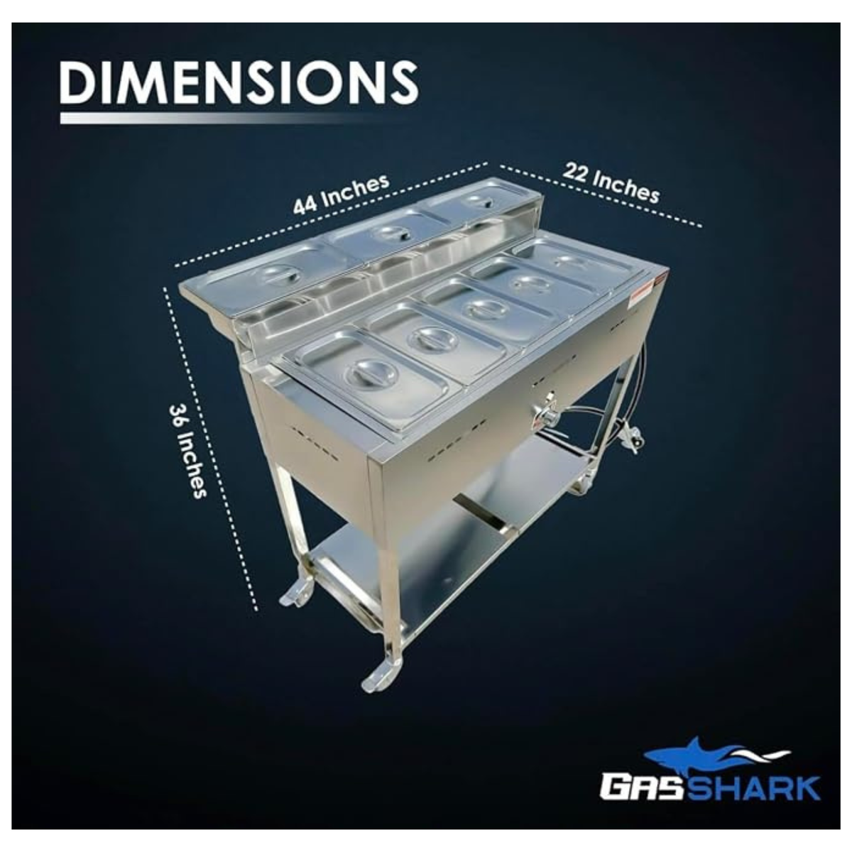 Outdoor Cooking 5-Pan Propane Steam Table with 3-Pan Condiment Shelf - AP786