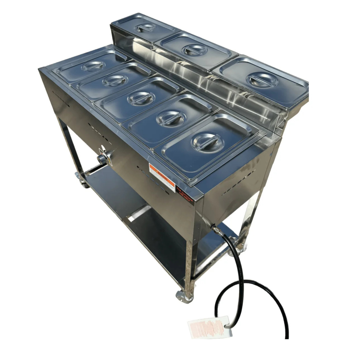 Outdoor Cooking 5-Pan Propane Steam Table with 3-Pan Condiment Shelf - AP786