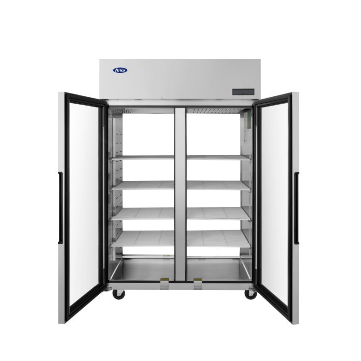 Atosa 2-Section Stainless Steel Pass-Thru Refrigerator, Glass - PLUS-R2-GS-S-PT