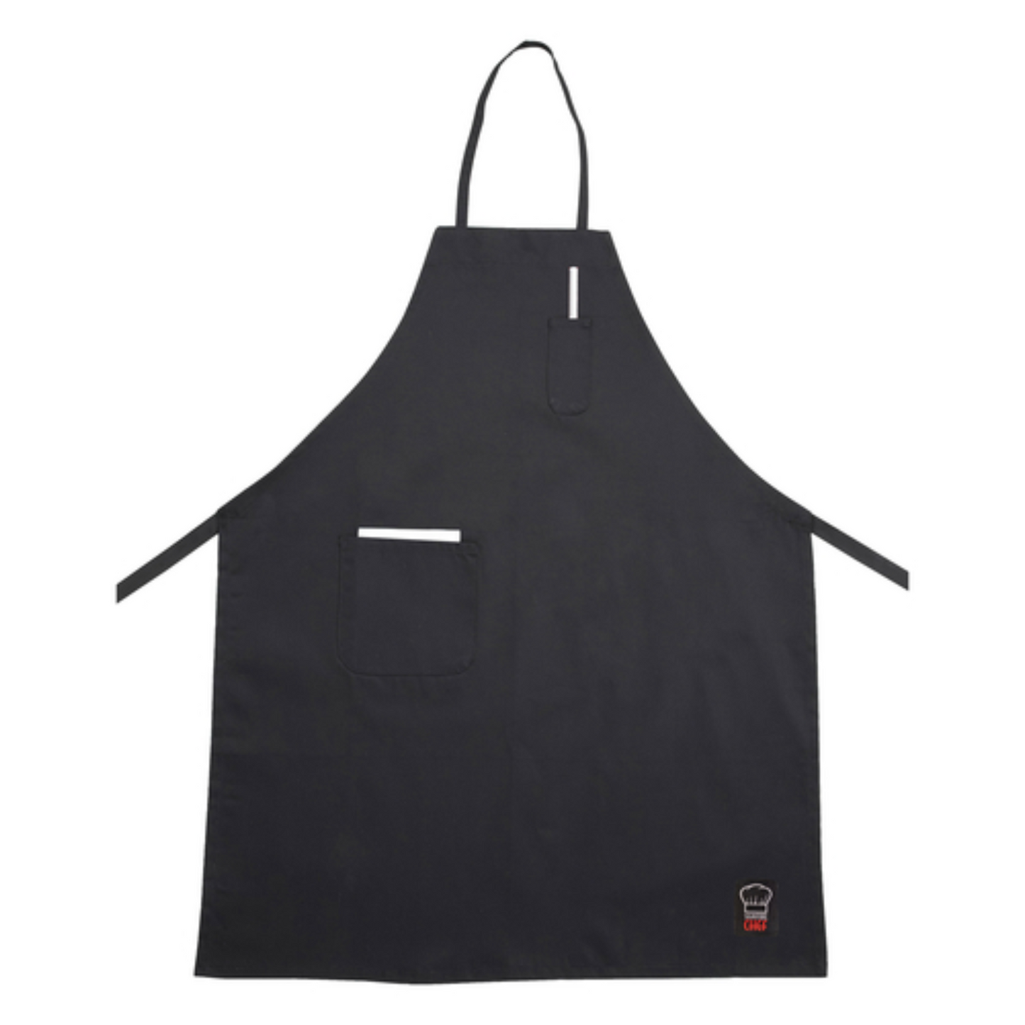 Delantal con pechera Winco, negro, con bolsillos - BA-PBK