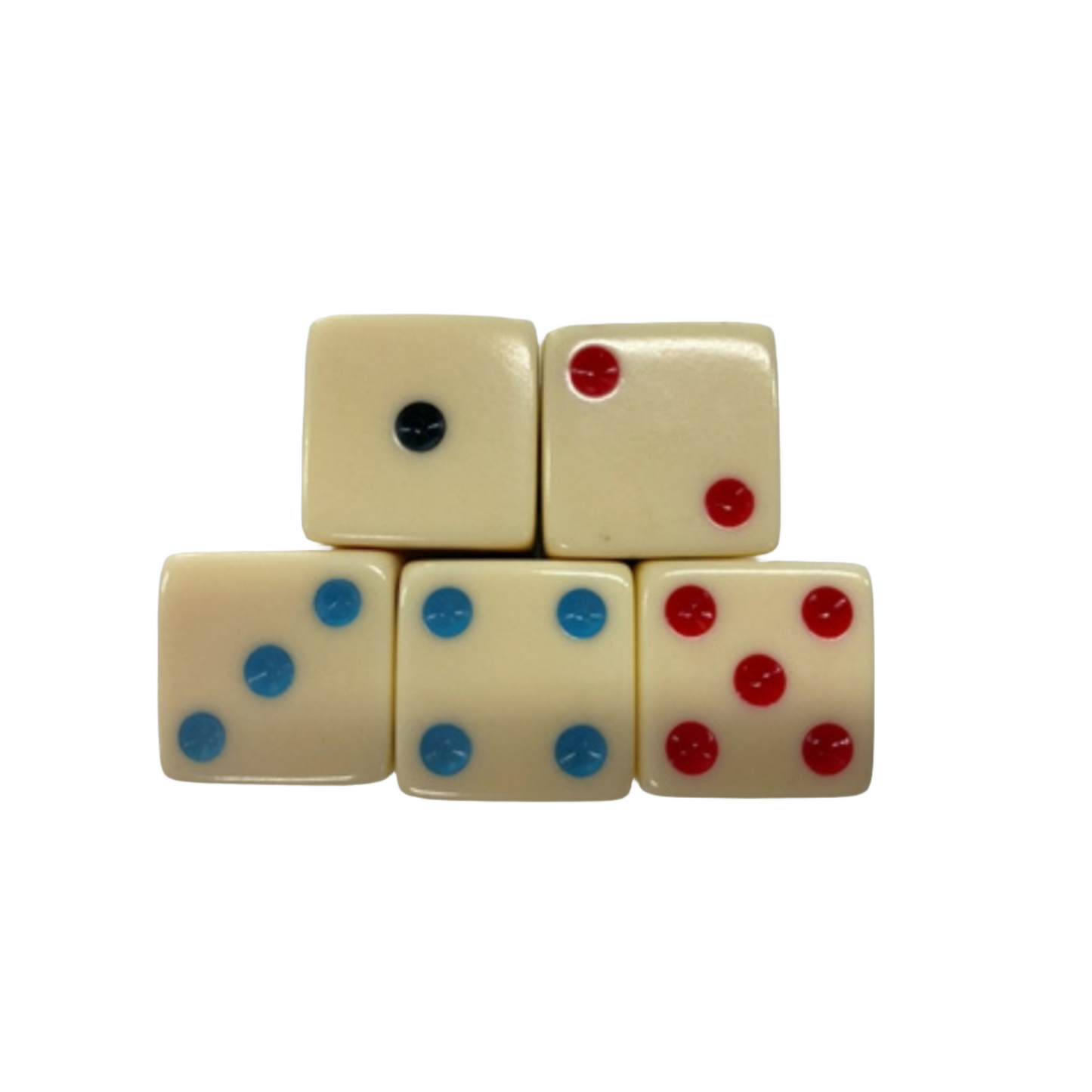 Luckicup Dice, Colored, 5/8"Rounded - Set of 5 - DIE-RND58-MRI Luckicup