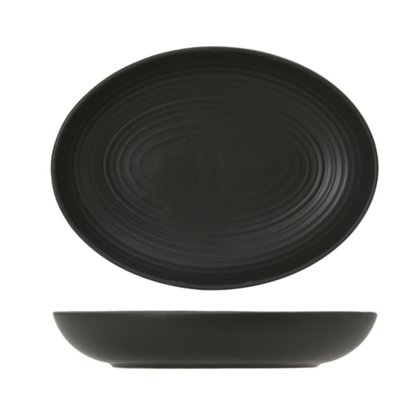 Tuxton Bowl, 35oz, 10-3/4" x 8" x 1-7/8"h, Oval, Embossed, Zion, Matte Black - CS1D