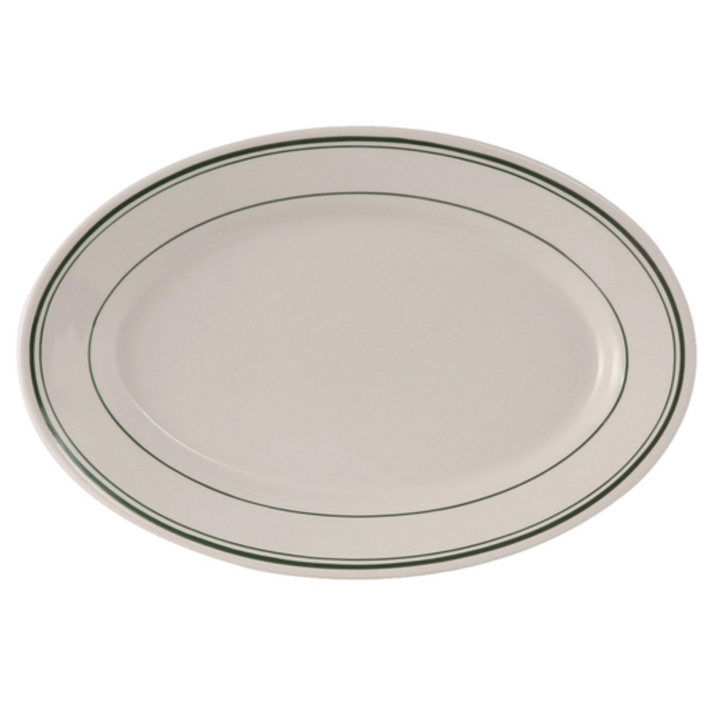 Plato Tuxton ovalado de borde ancho, color verde bahía con banda verde - DZ