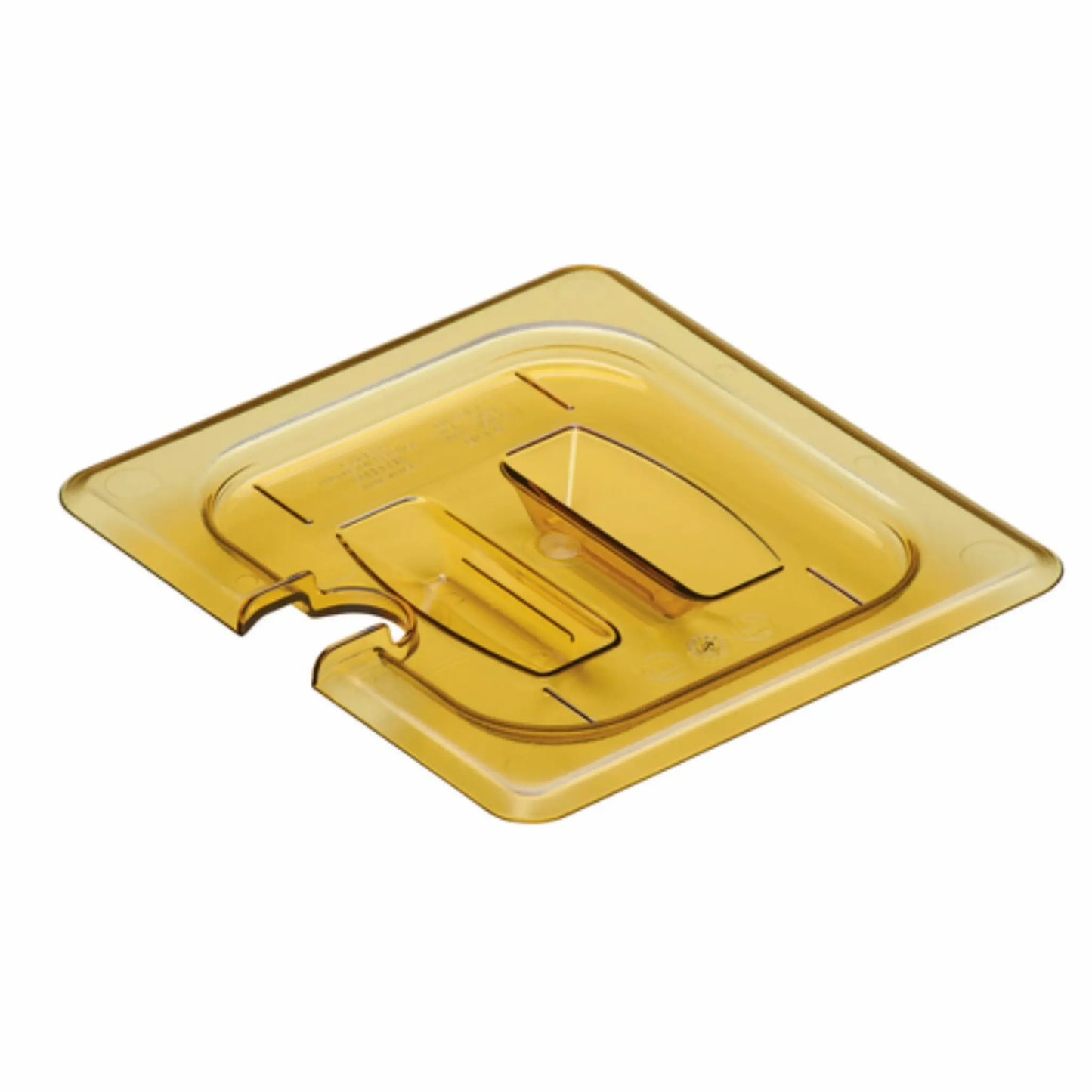 Cambro Hot Food Pan Cover, 1/6 Size Notched W/Handle Amber- 60HPCHN150 Cambro