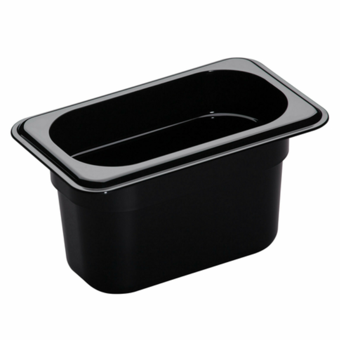 Recipiente para alimentos Cambro Camwear, plástico, tamaño 1/9, 4" de profundidad, policarbonato, negro, NSF - 94CW-110