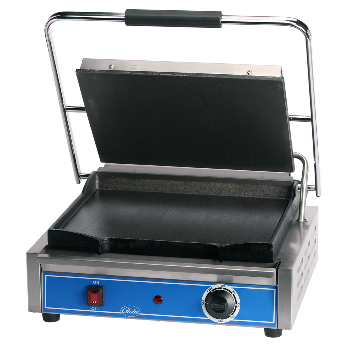 Globe Cast Iron Smooth Plate Electric Sandwich Grill NSF 14x10" - GSG1410