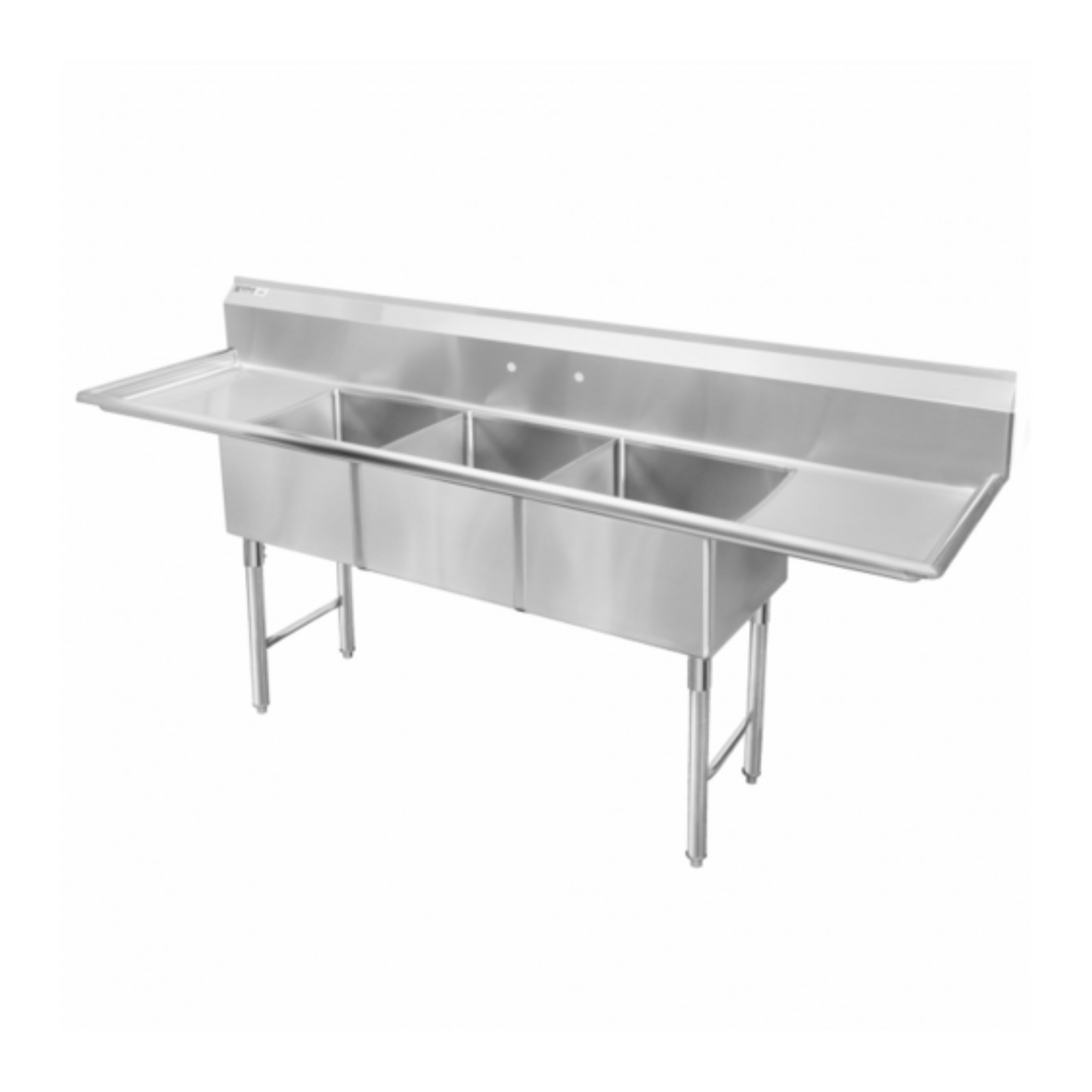 California Cooking Sink, 3‑Compartment 18″×24″ Tubs With Drainboards - CCKCC3‑2418 California Cooking