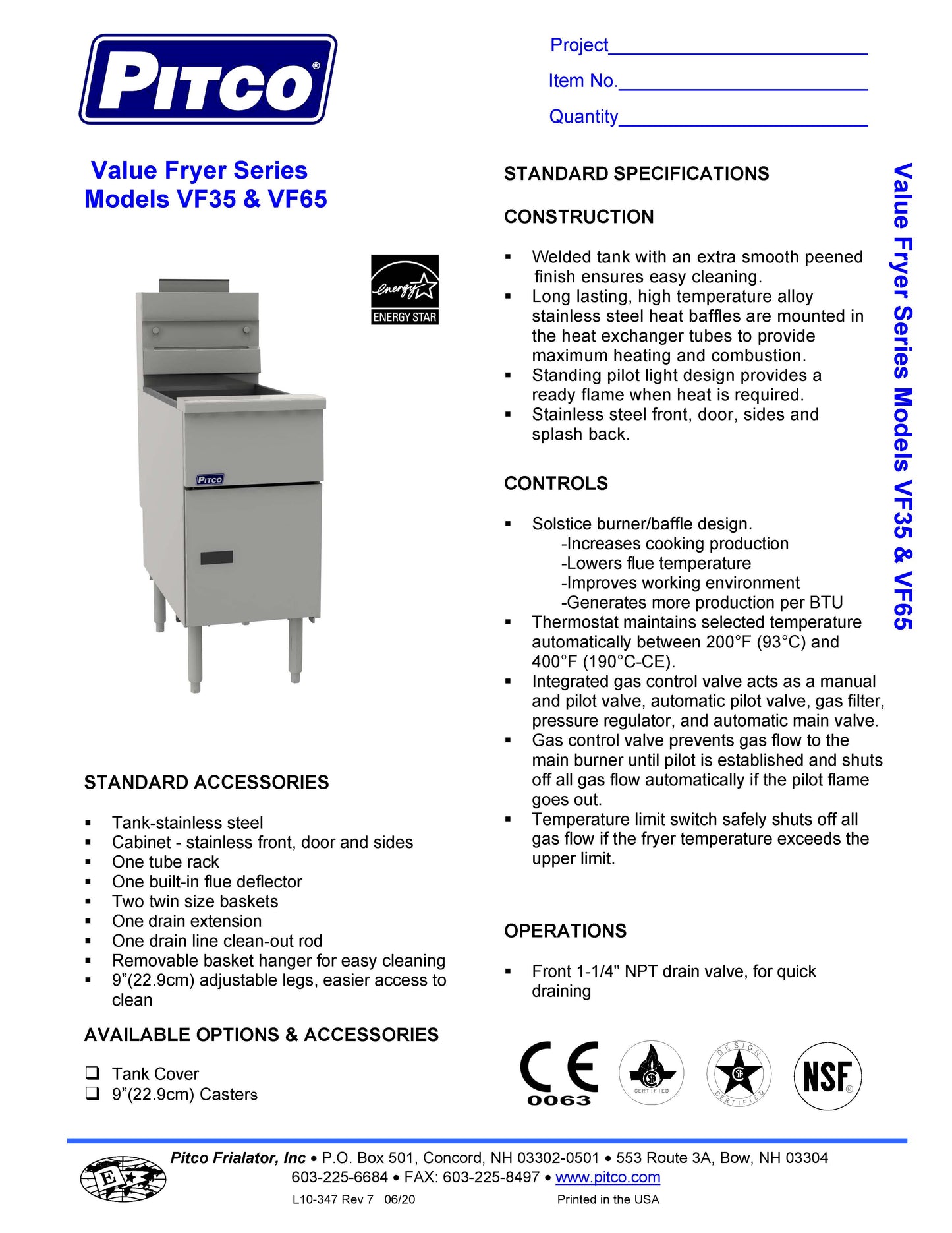 Pitco 高效 35LB 天然气炸锅 - VF-35S
