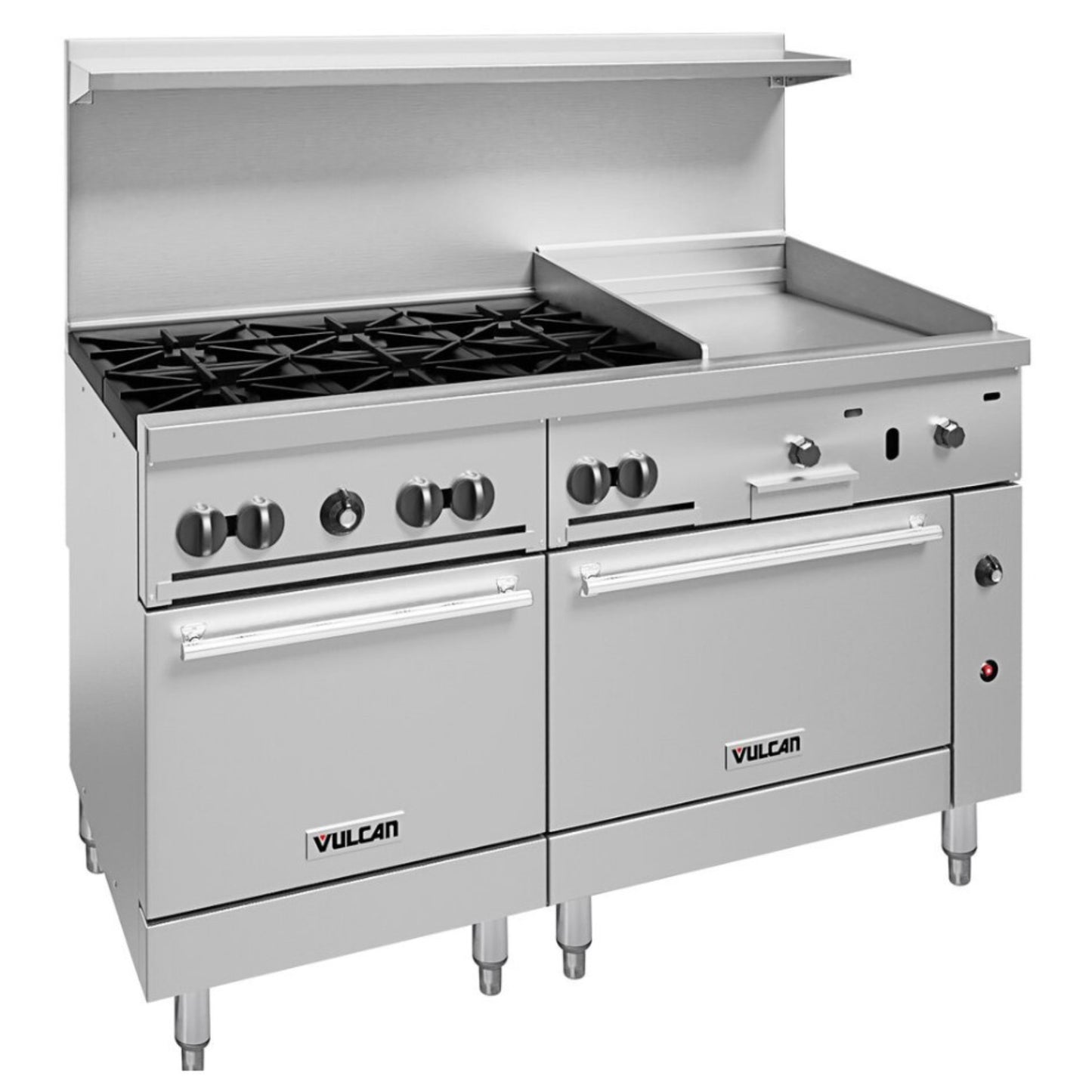 Hornos Vulcan de 60", 6 Bruner y plancha de 24", estándar, National Gas - 60SS-6B24GN