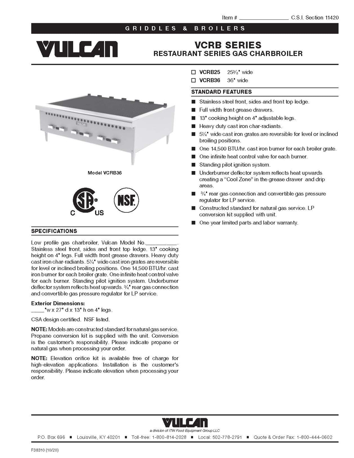 Vulcan 36" Broiler Natural Gas - VCRB36 Vulcan
