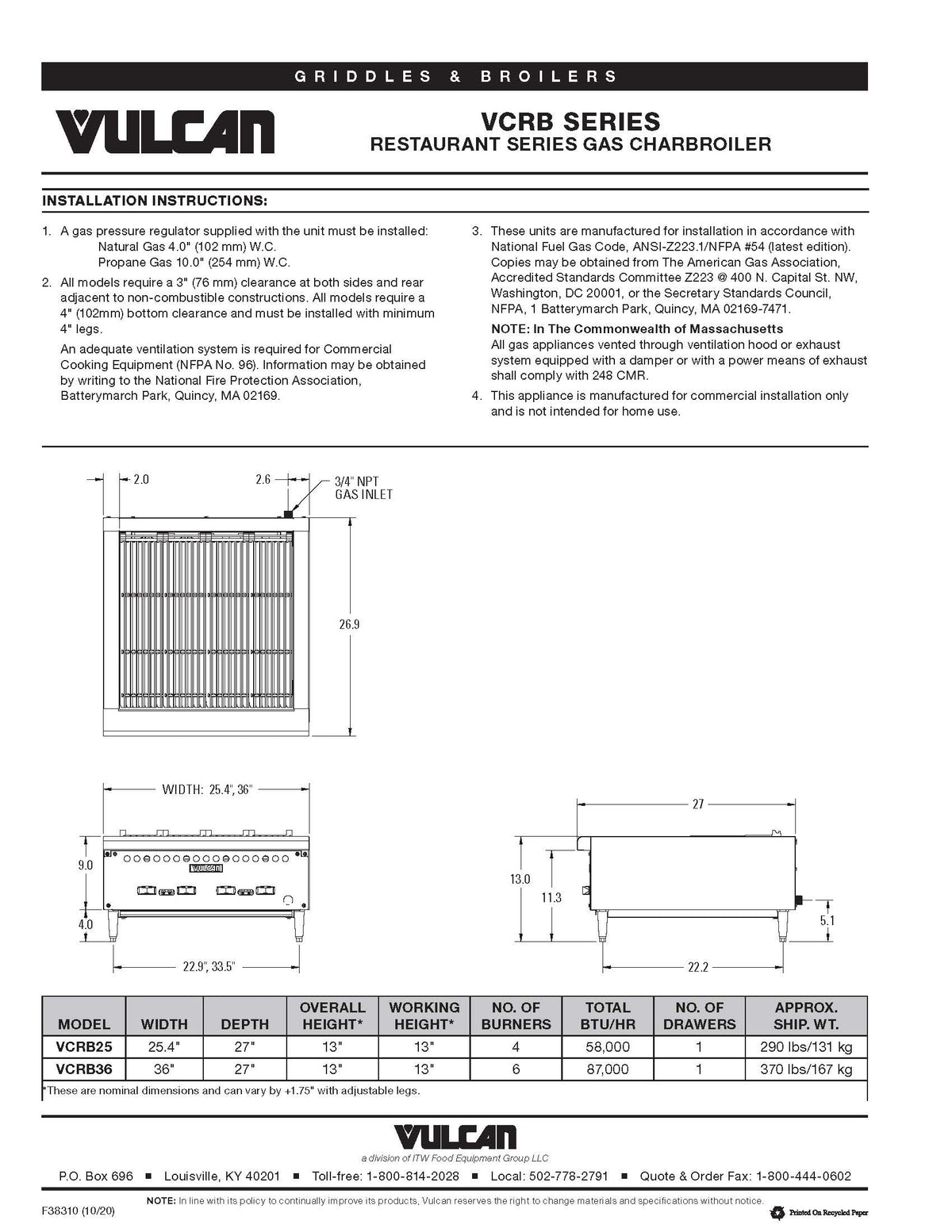 Vulcan 36" Broiler Natural Gas - VCRB36 Vulcan