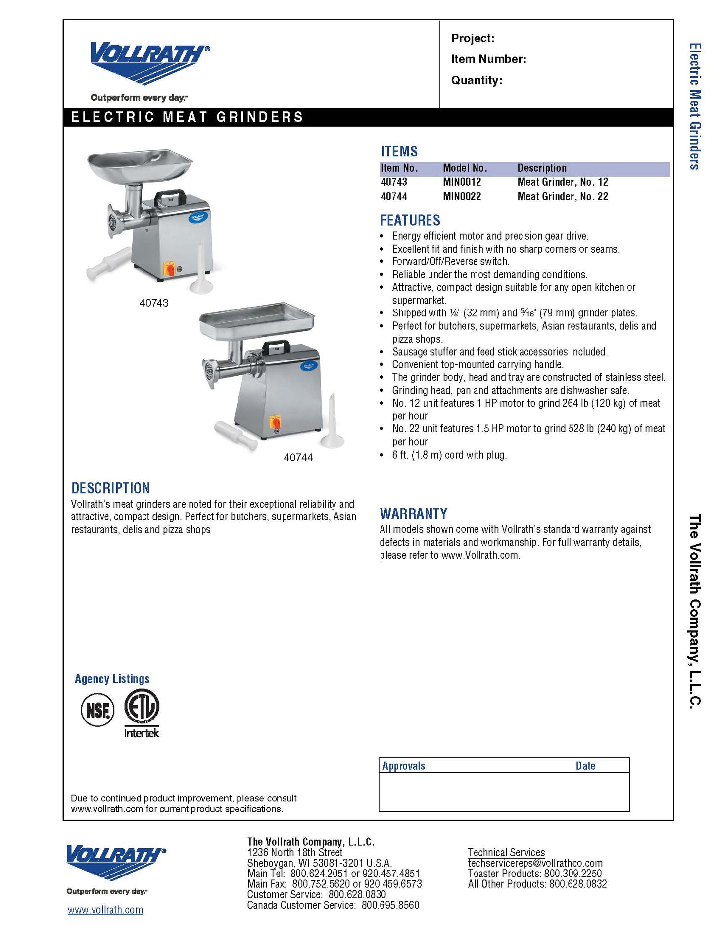 Picadora de carne Vollrath, cabezal n.° 12 - 40743
