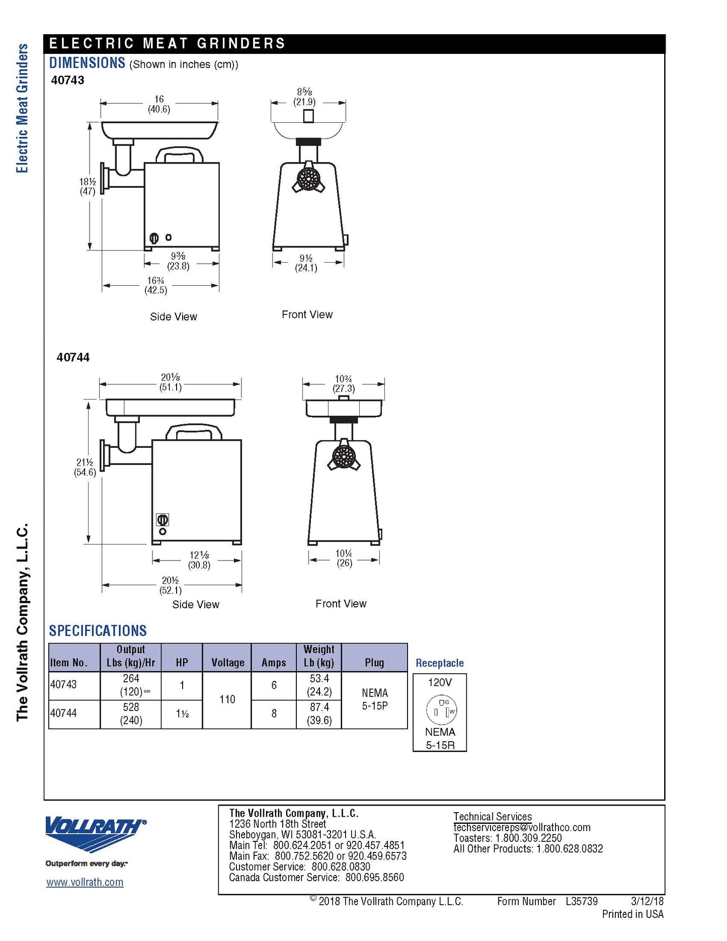 Picadora de carne Vollrath, cabezal n.° 12 - 40743
