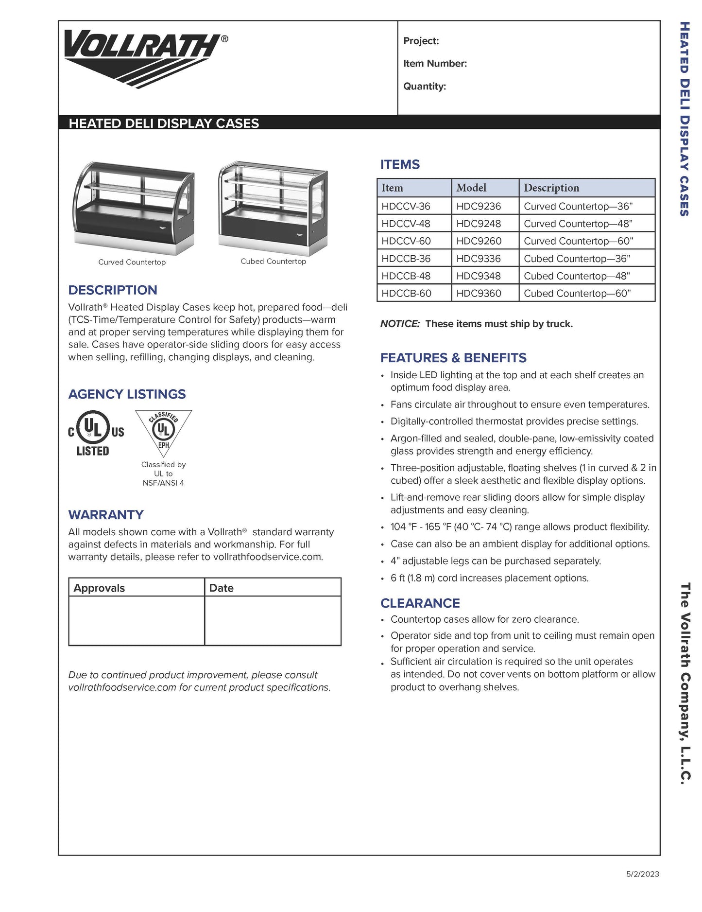 Vollrath Heated Display Case, Countertop, Full Service 35.9"x21.5"x37"H - HDCCB-36
