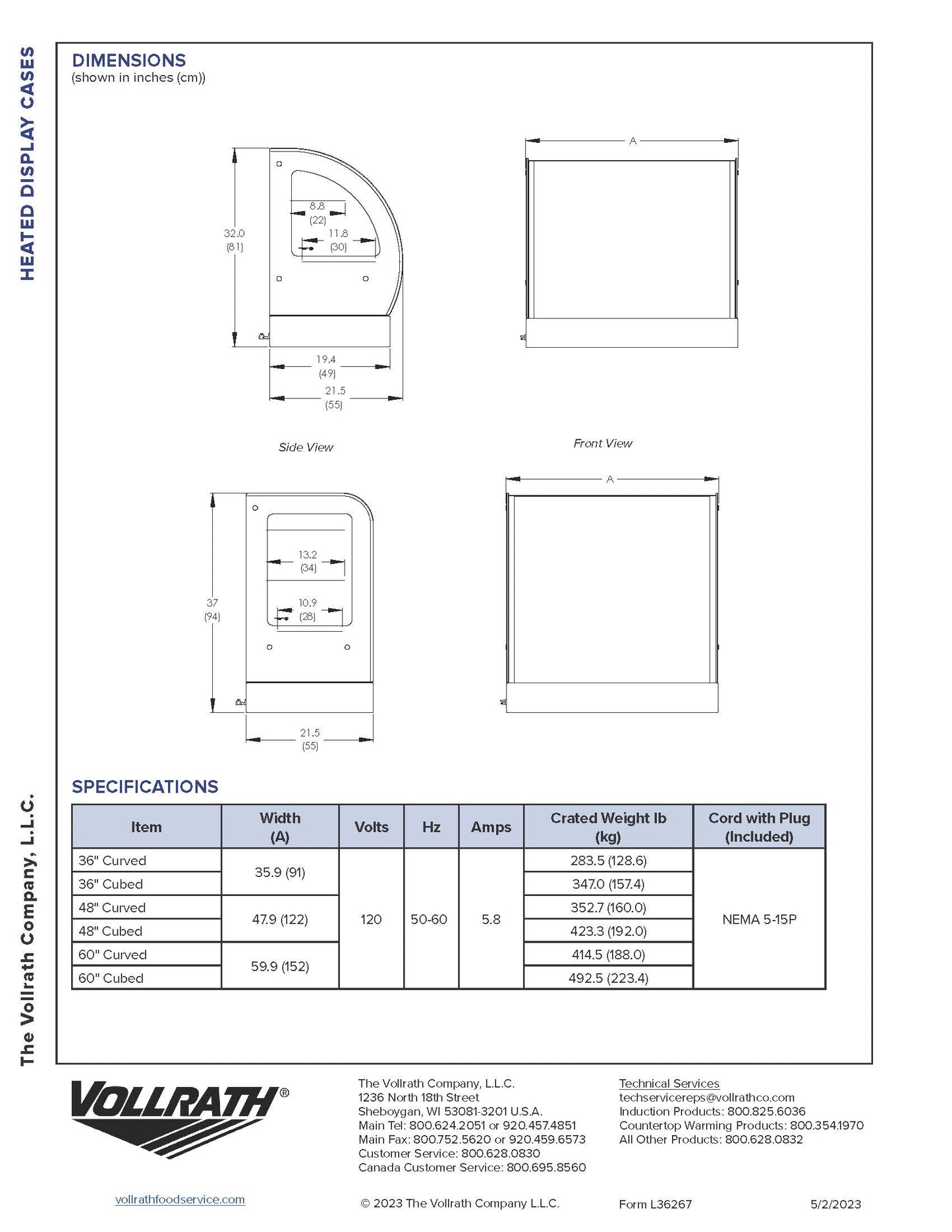 Vollrath Heated Display Case, Countertop, Full Service 35.9"x21.5"x37"H - HDCCB-36