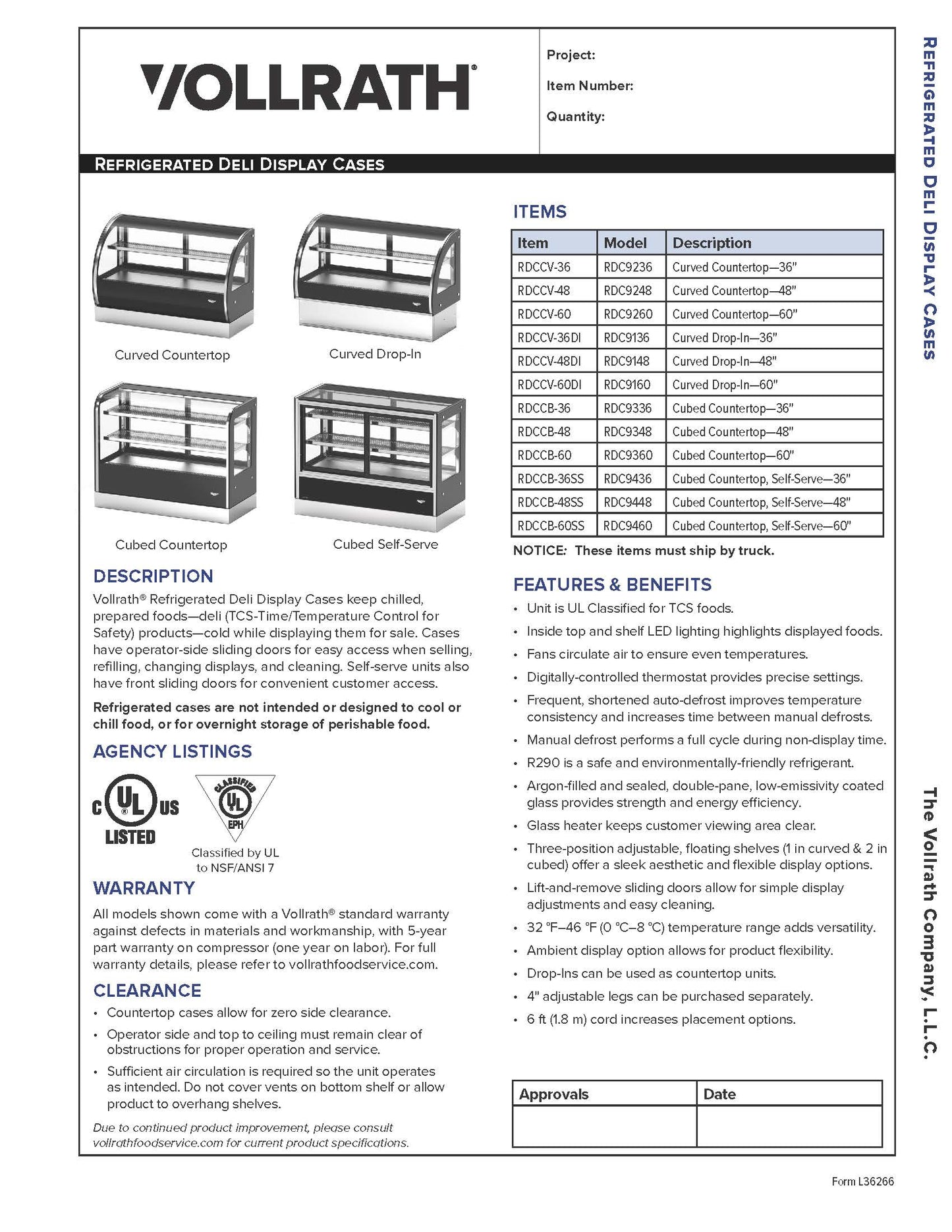 Vollrath Refrigerated Display Case, Self Service, 35.9"x21.5"x37"h, Countertop - RDCCB-36SS