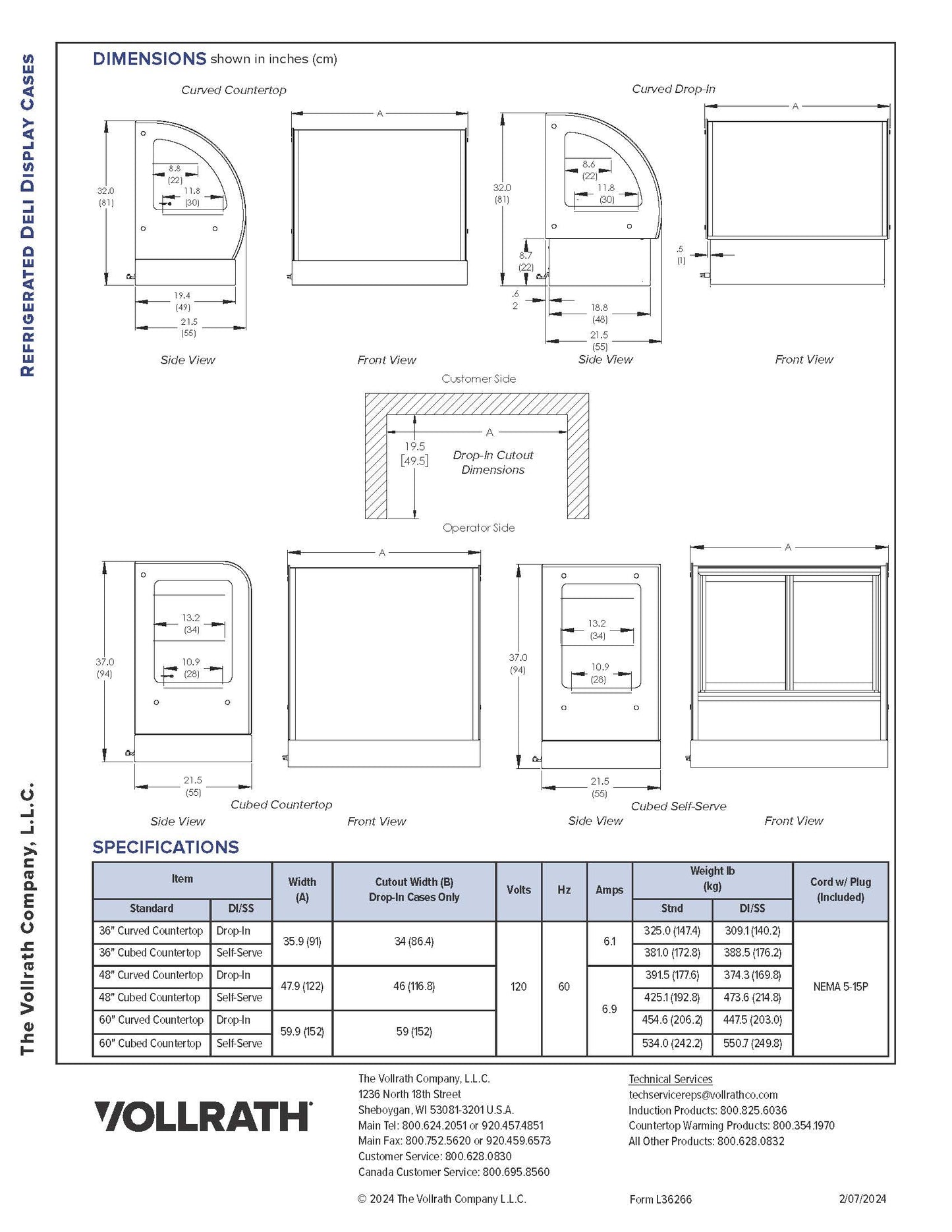 Vollrath Refrigerated Display Case, Self Service, 35.9"x21.5"x37"h, Countertop - RDCCB-36SS
