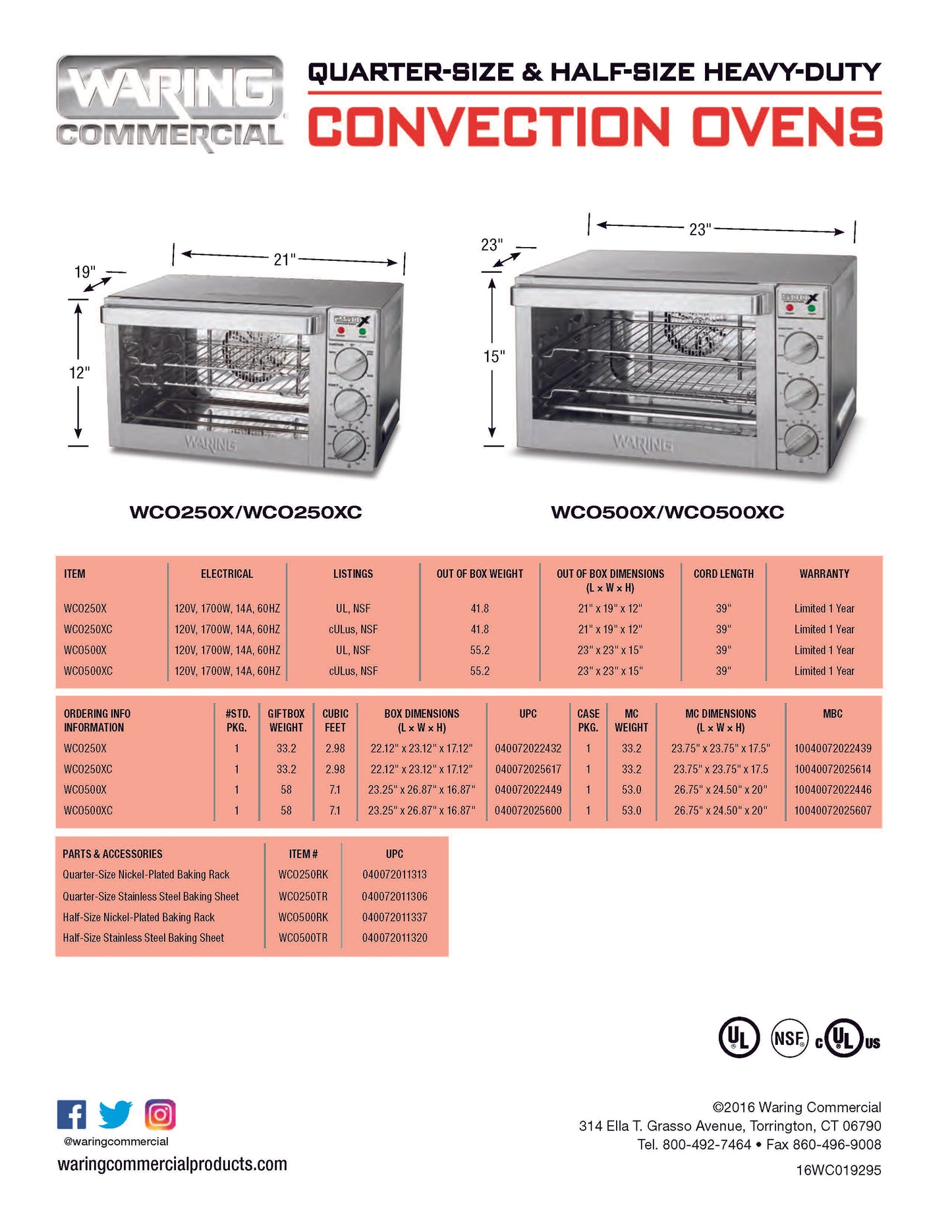 瓦林烤箱,对流式半尺寸台面 - 120V - WCO500X