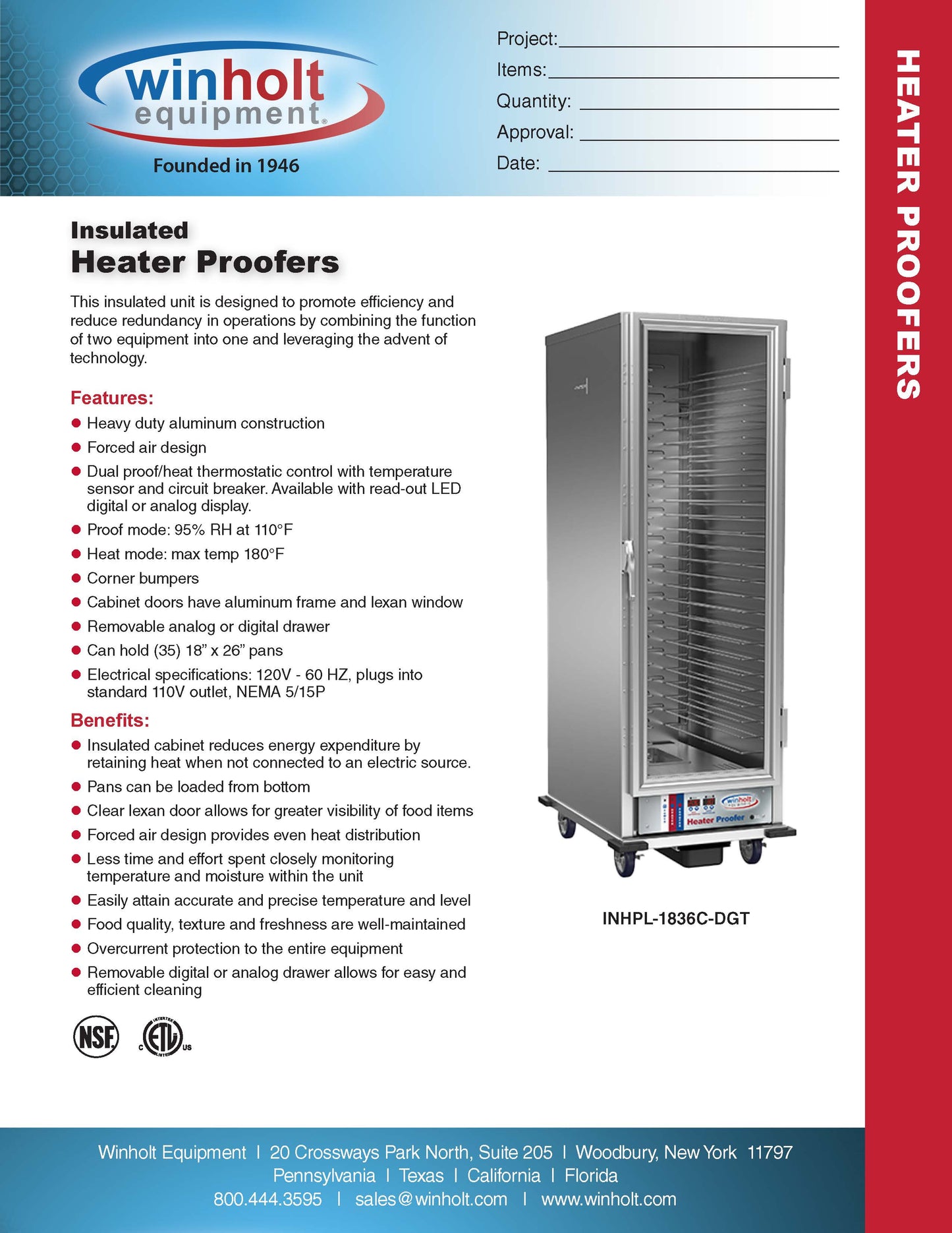Win-holt Heater Proofer Cabinet, Insulated, Analog - INHPL-1836C