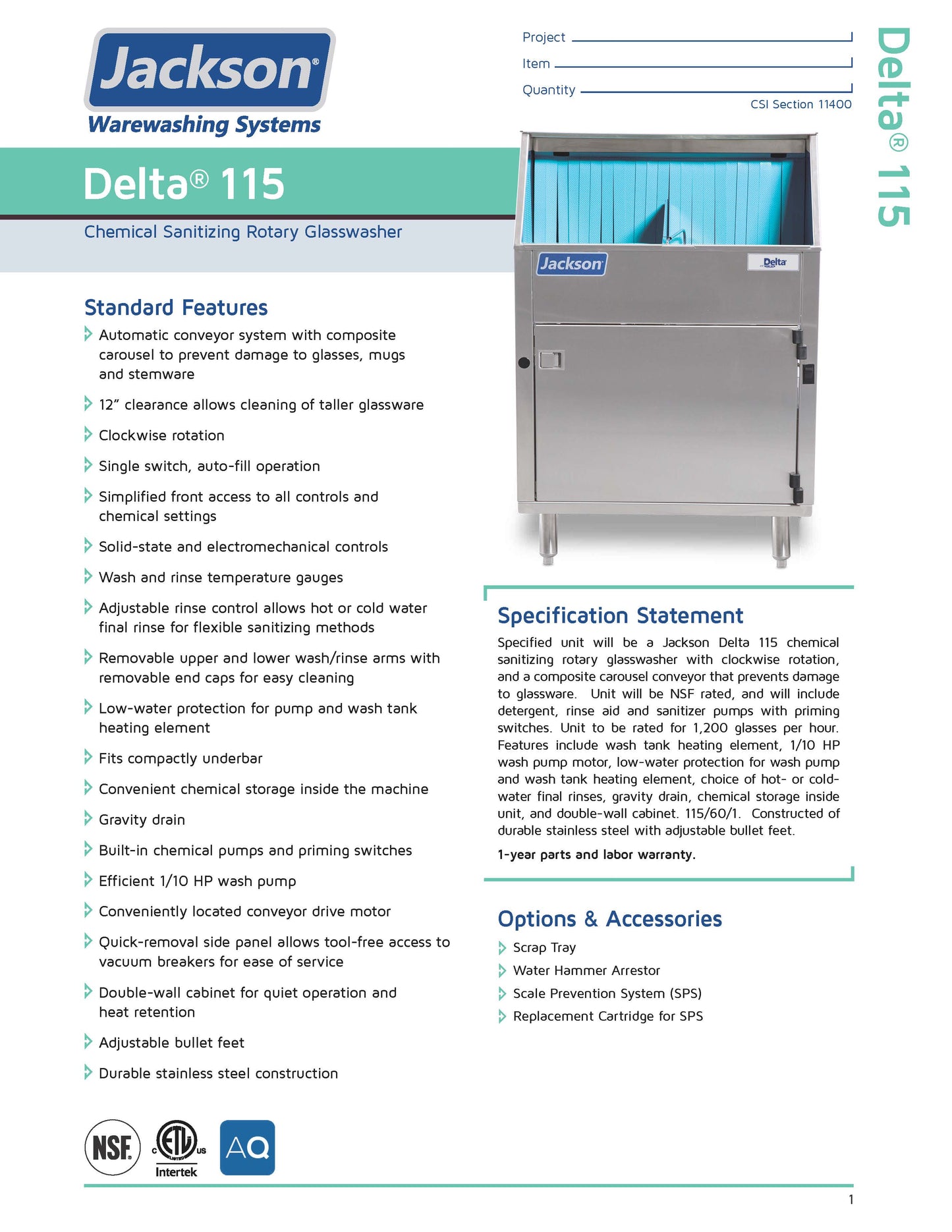 Jackson Undercounter/Underbar Glasswasher - WWS DELTA 115