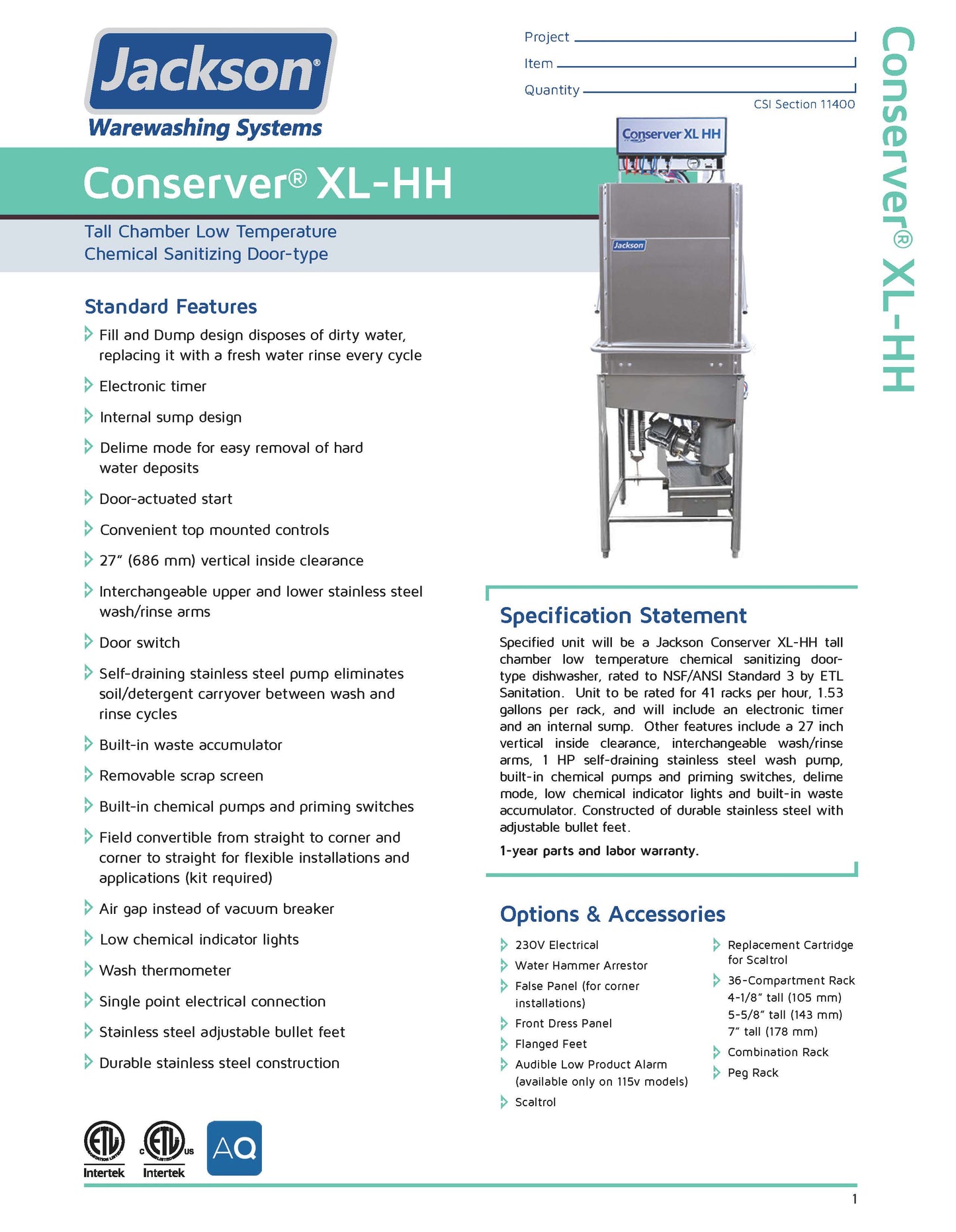 Jackson Dishwasher, Door Type - WWS CONSERVER XL-HH