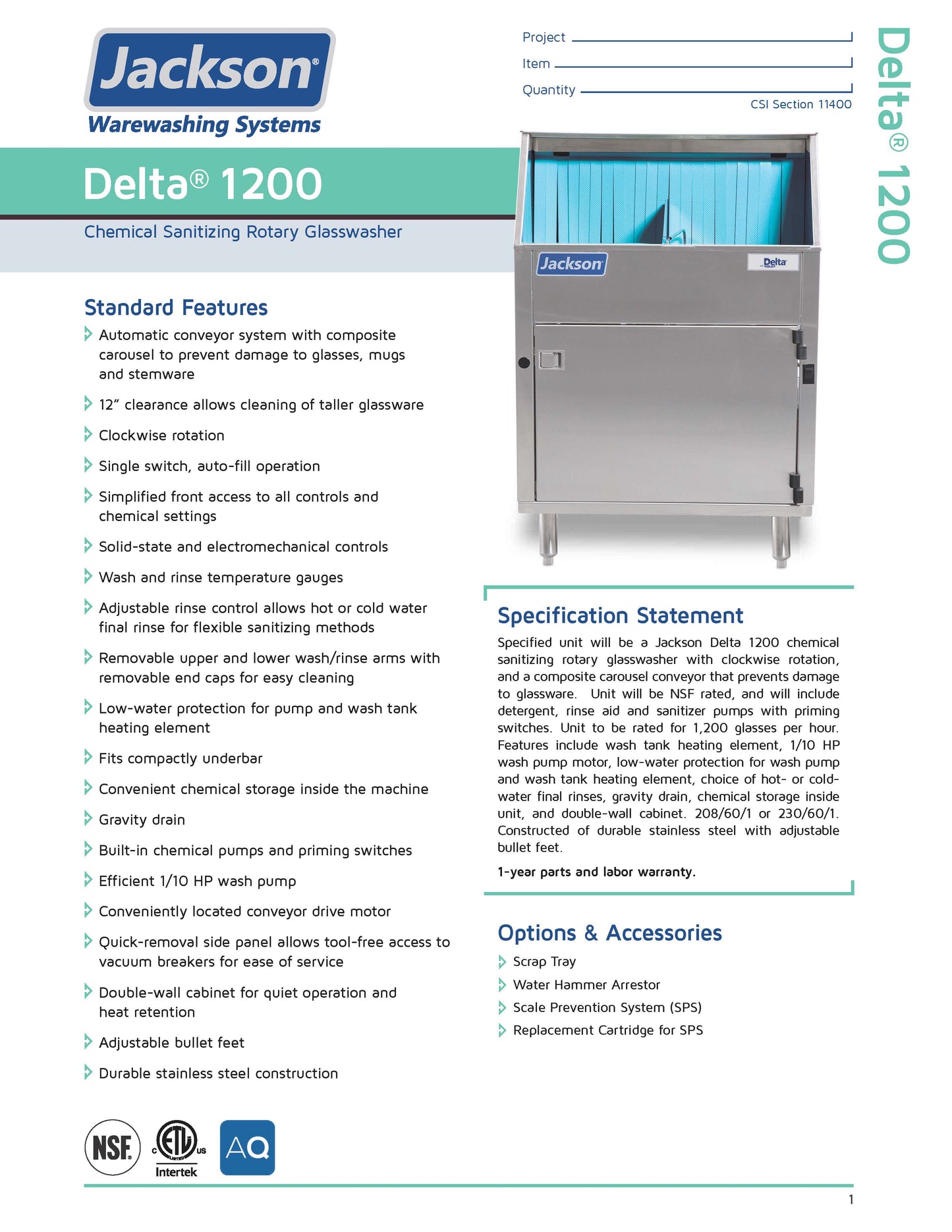 Jackson Undercounter/Underbar Glasswasher - WWS DELTA 1200