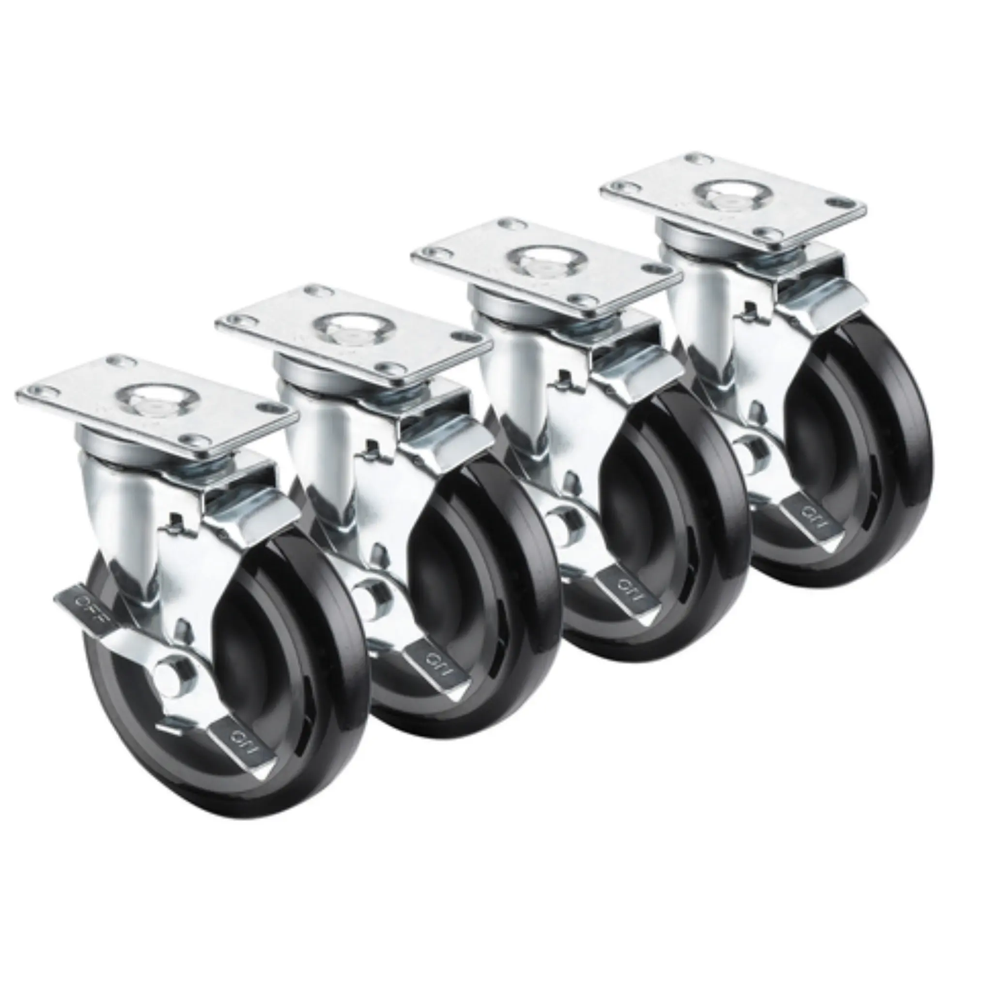 Krowne Plate Casters, 2-3/8" x 3-5/8", 5" with Brakes - 28-113S 4PK Krowne