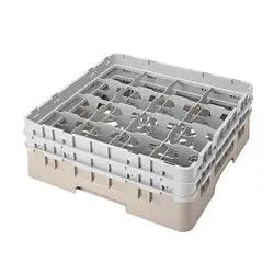 Cambro Glass Rack, W/2 Extenders, Full Size 16 Compartment Beige - 16S434184 Cambro
