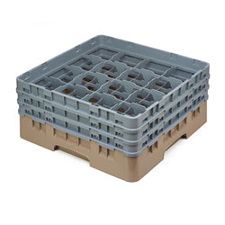 Cambro 玻璃架,带 3 个延长器,全尺寸 16 隔间米色 - 16S638184
