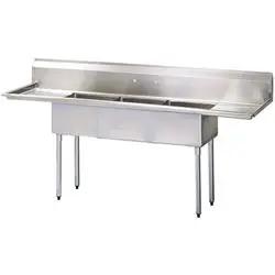California Cooking Sink, 3 Compartment 10″ × 14″ Tubs with Drainboards - CCKCC3-10 California Cooking