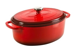 Horno holandés Lodge, ovalado profundo de 7 cuartos, tapa con perilla de acero inoxidable, exterior rojo - EC7OD43